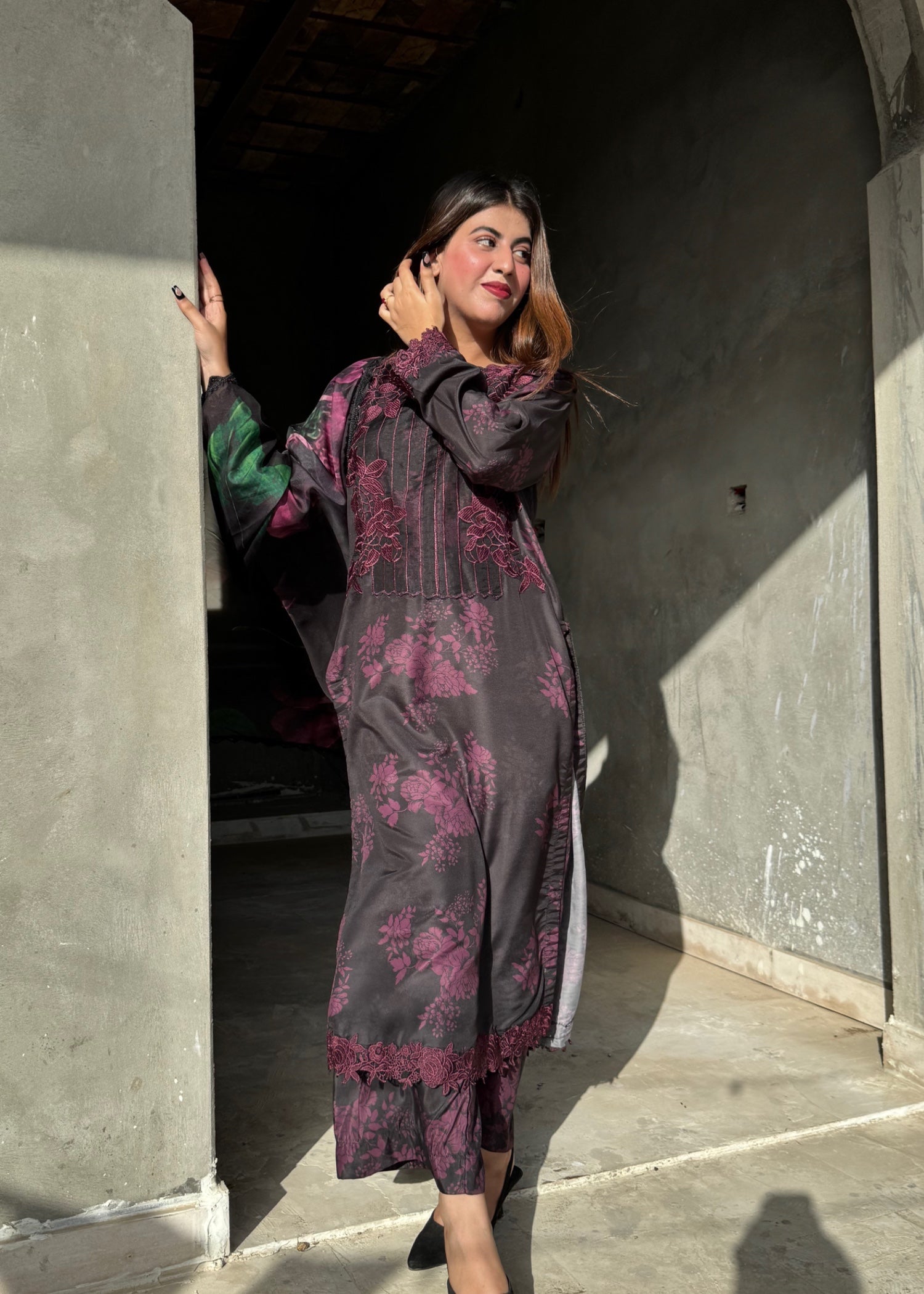 Suits By Sadia BLACK PURPLE SWISS Women 3pcs