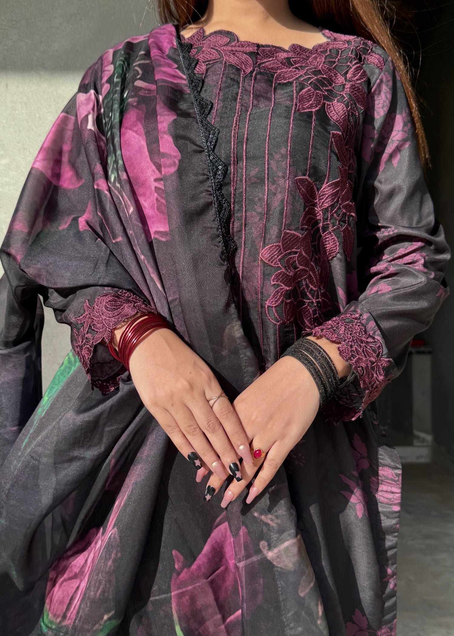 Suits By Sadia BLACK PURPLE SWISS Women 3pcs