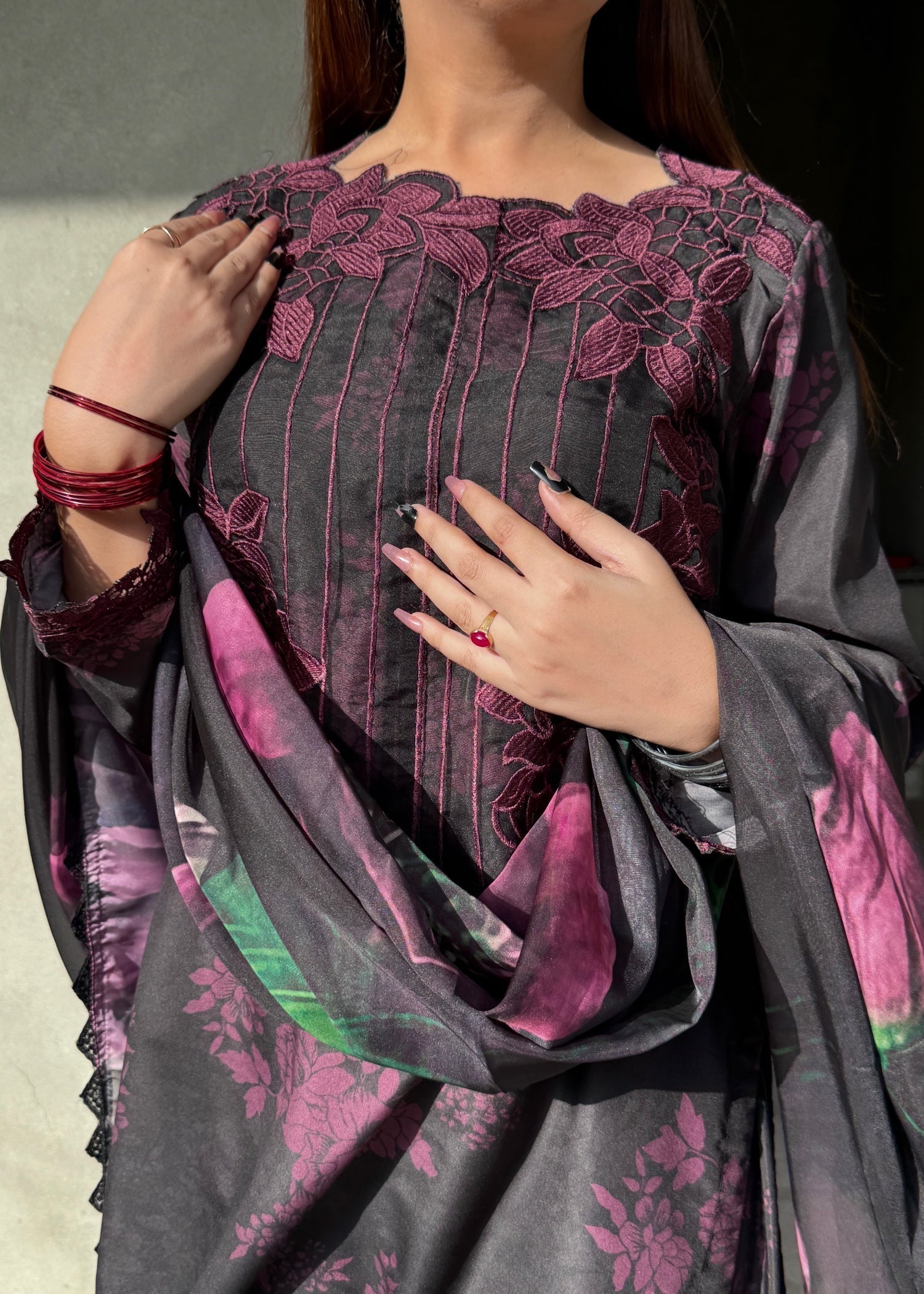 Suits By Sadia BLACK PURPLE SWISS Women 3pcs