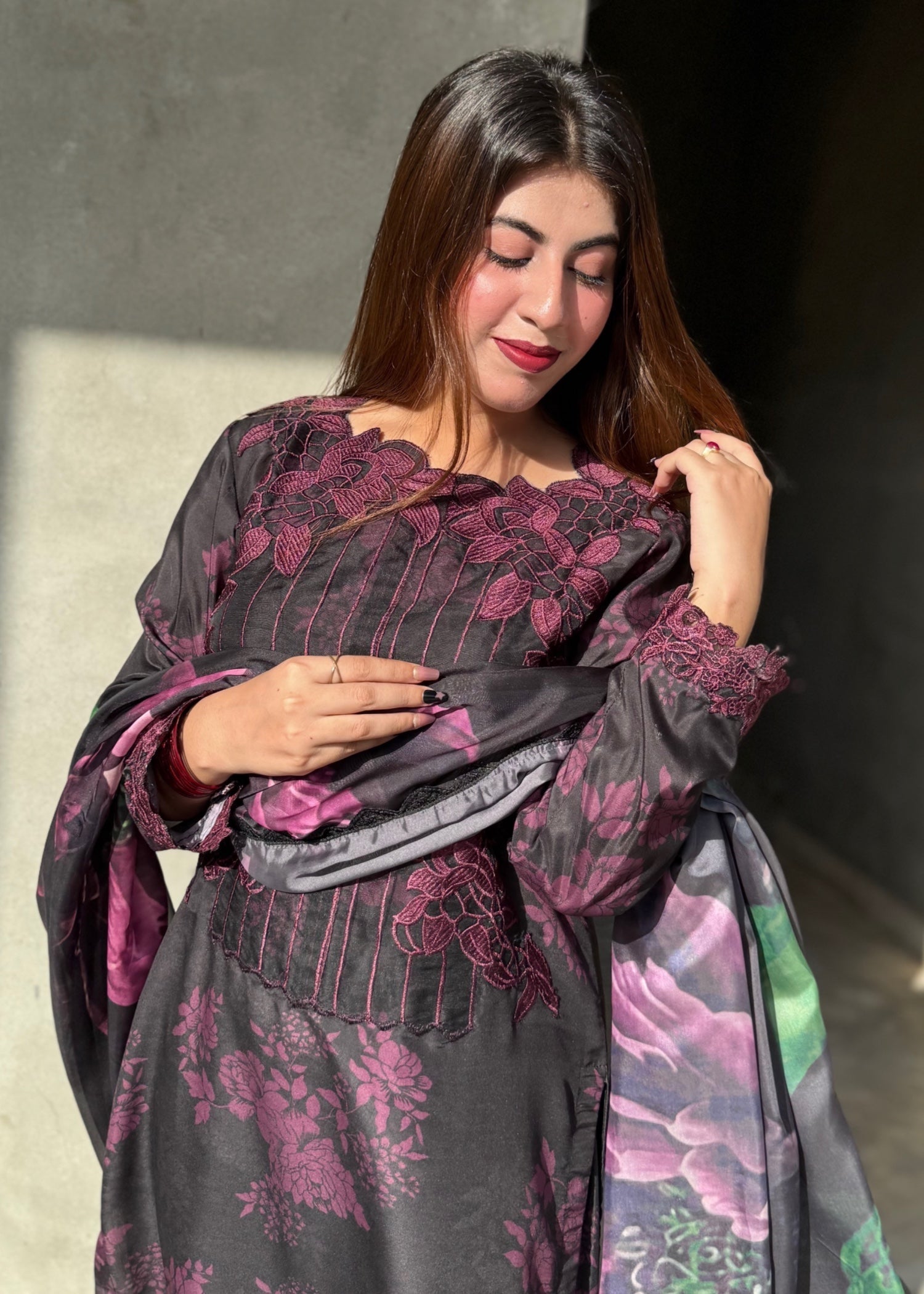 Suits By Sadia BLACK PURPLE SWISS Women 3pcs