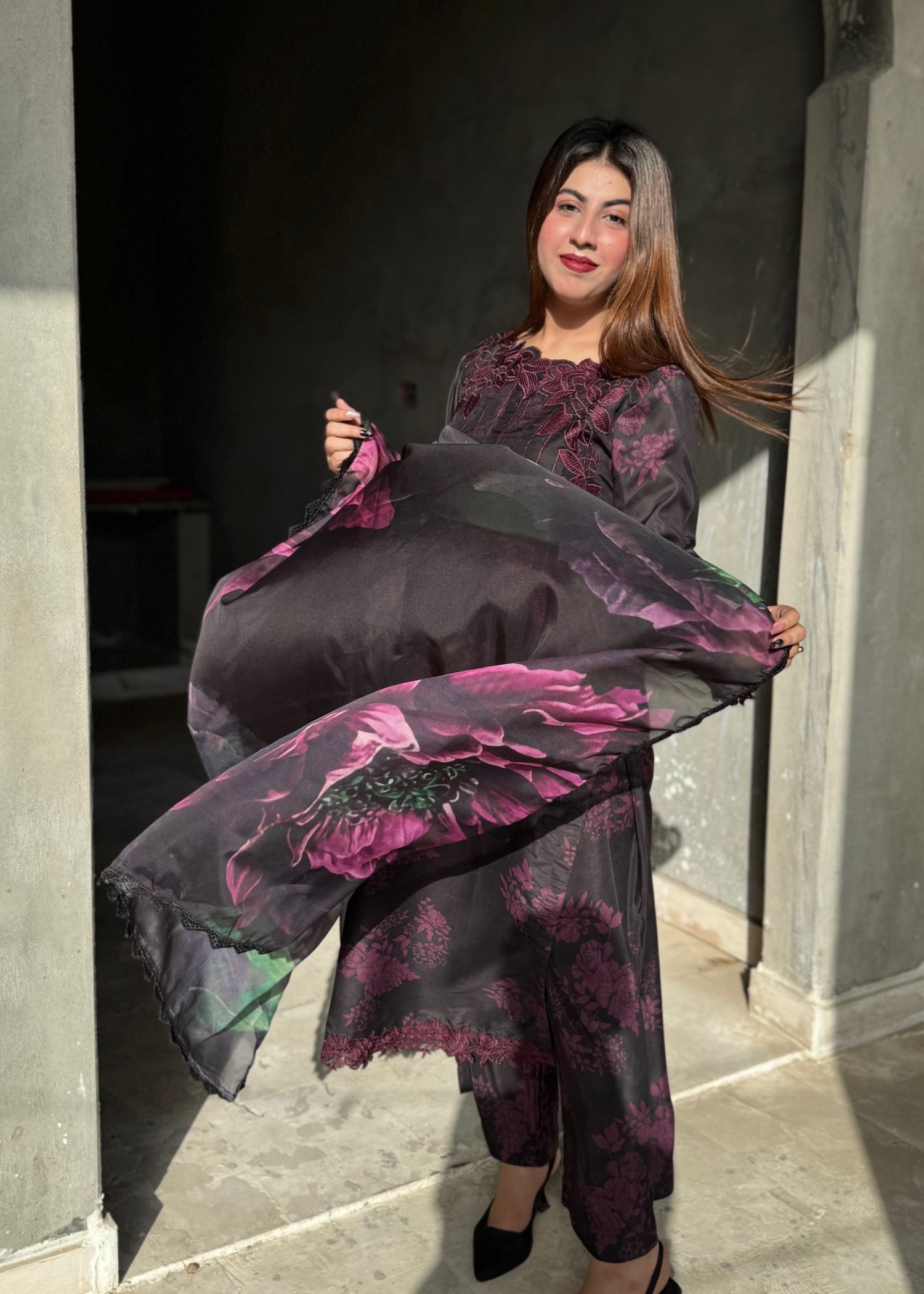 Suits By Sadia BLACK PURPLE SWISS Women 3pcs