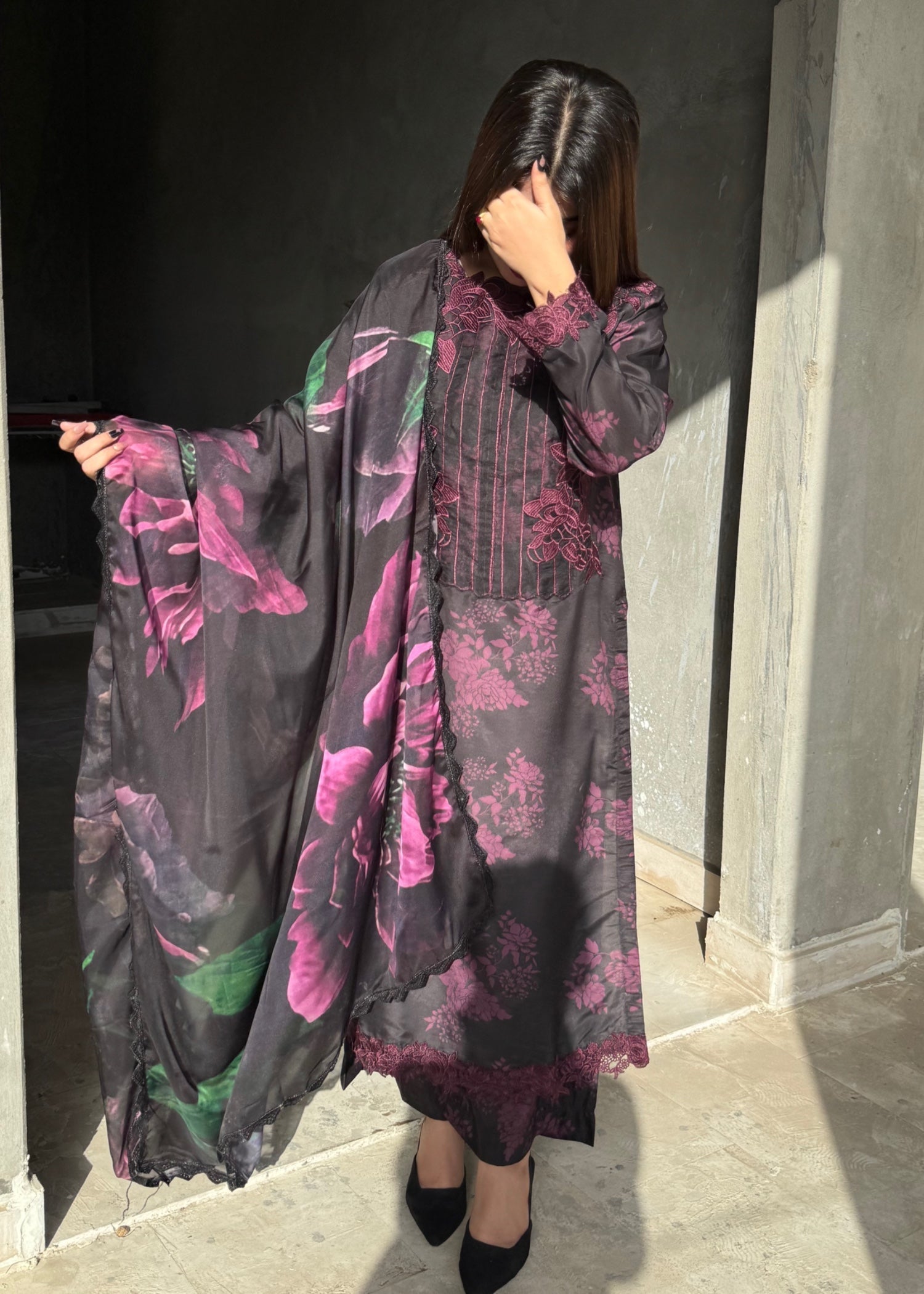 Suits By Sadia BLACK PURPLE SWISS Women 3pcs