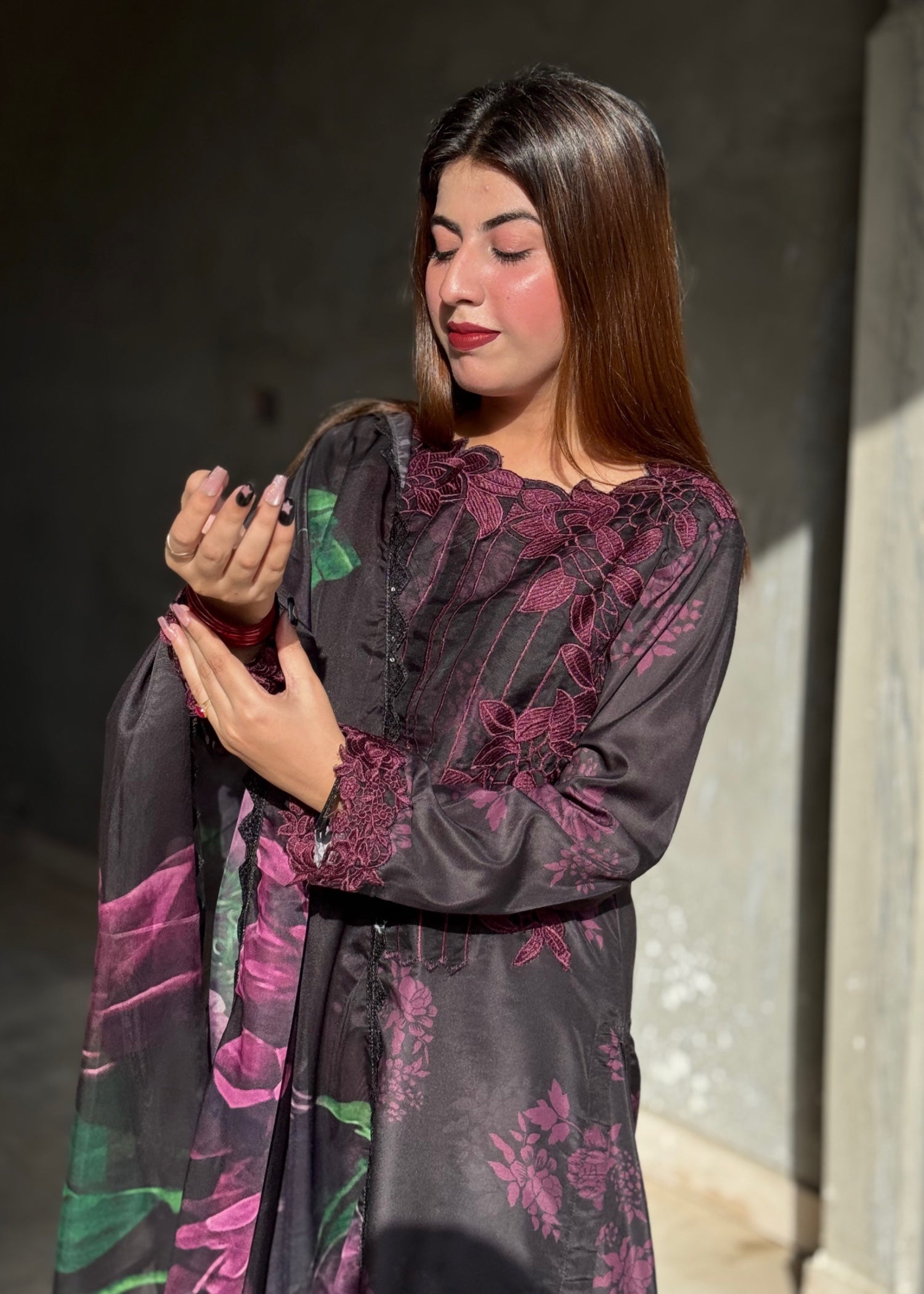 Suits By Sadia BLACK PURPLE SWISS Women 3pcs