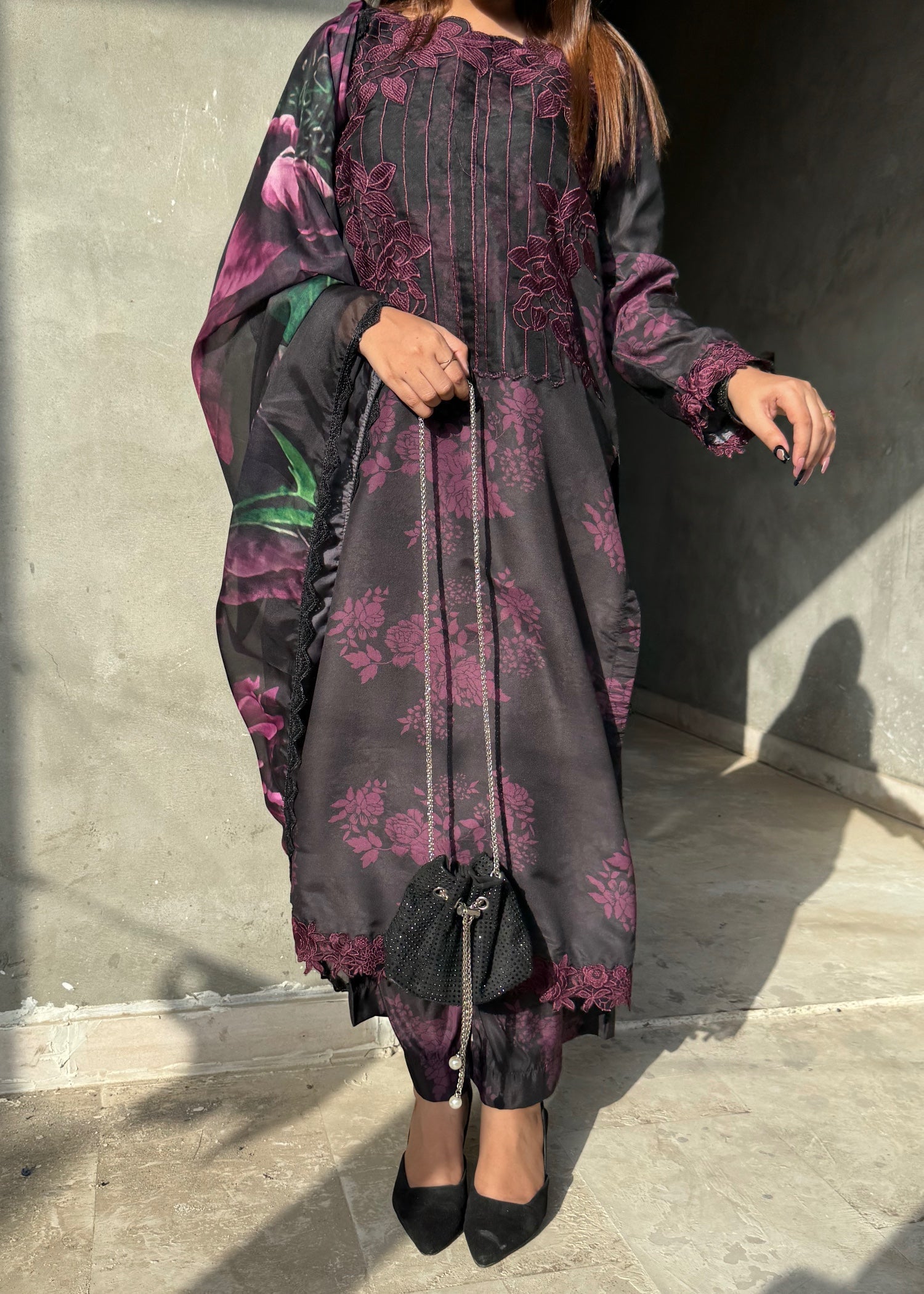 Suits By Sadia BLACK PURPLE SWISS Women 3pcs