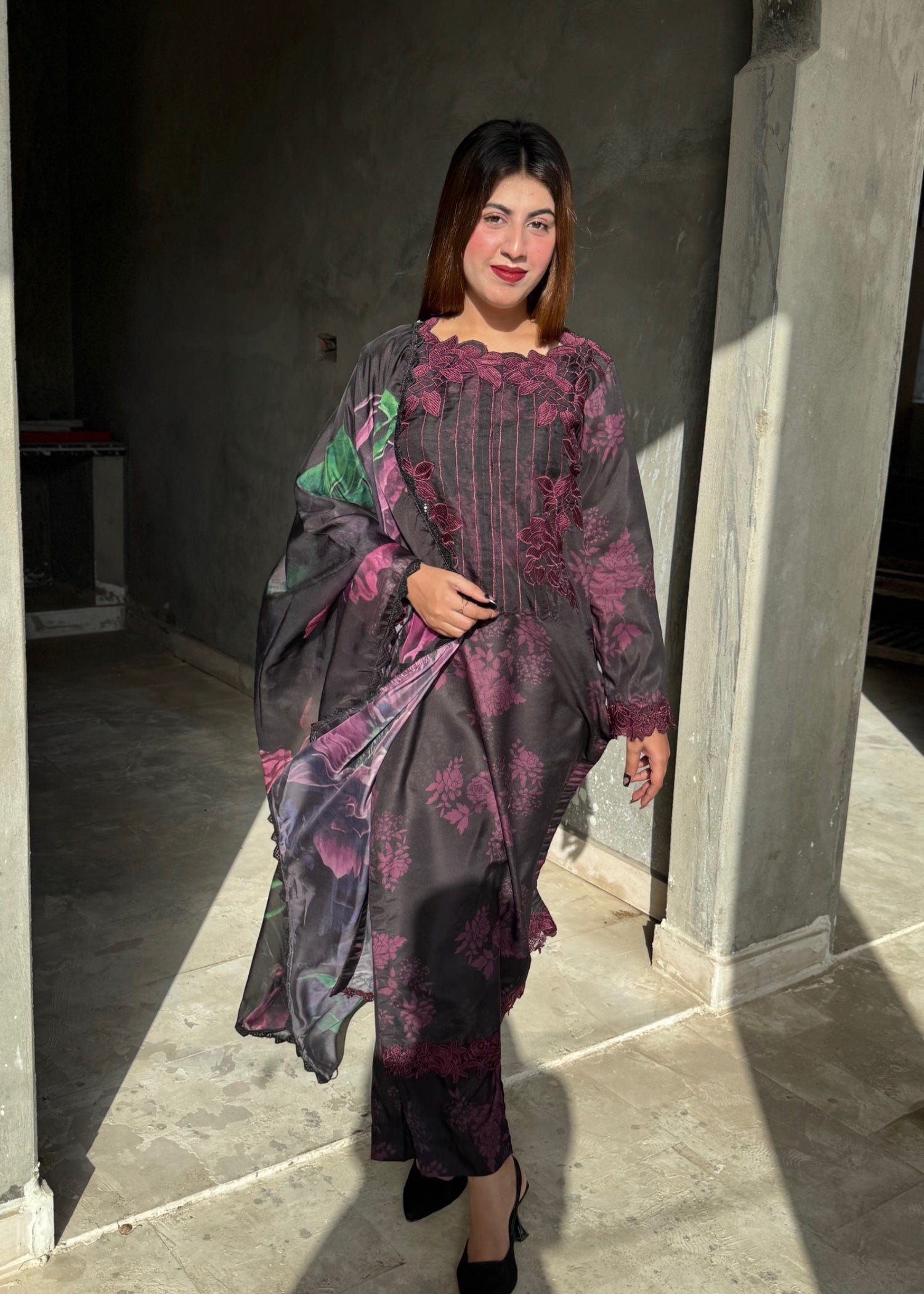 Suits By Sadia BLACK PURPLE SWISS Women 3pcs