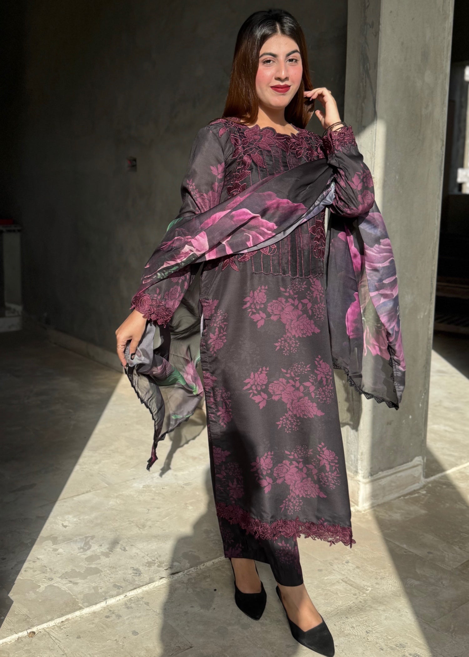 Suits By Sadia BLACK PURPLE SWISS Women 3pcs