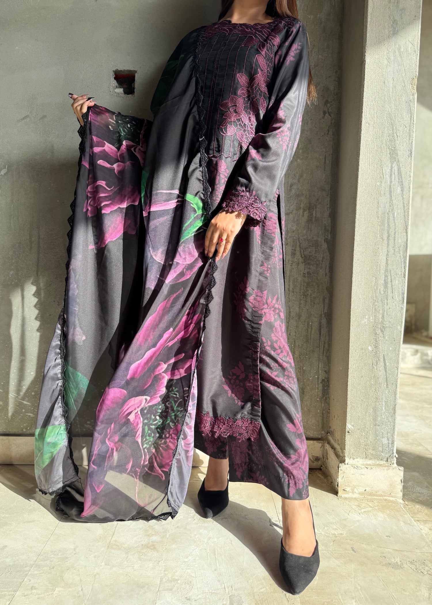 Suits By Sadia BLACK PURPLE SWISS Women 3pcs