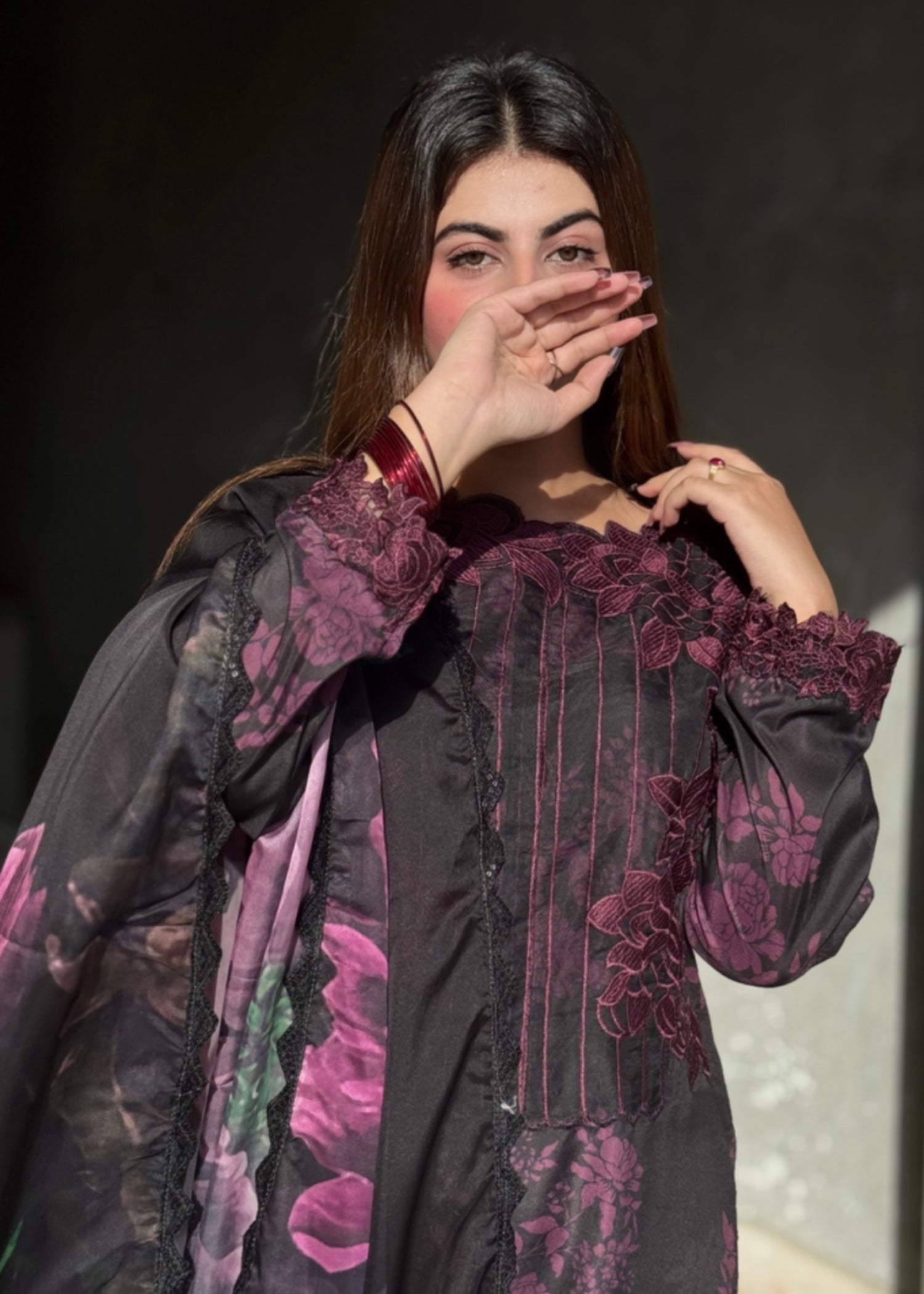 Suits By Sadia BLACK PURPLE SWISS Women 3pcs