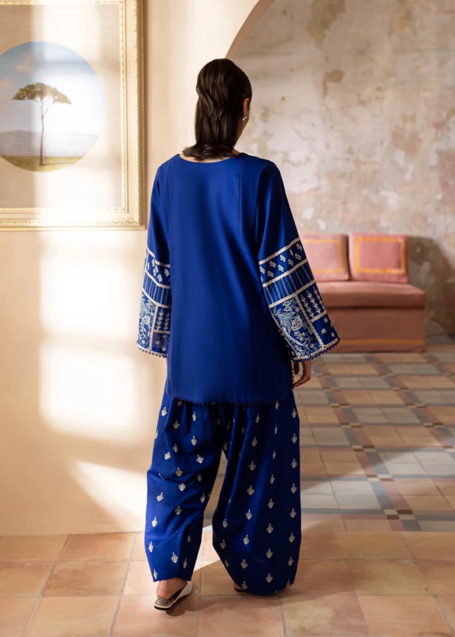 The Turkish Wear Royal Blue Farshi Shalwar Suit Women 2pcs