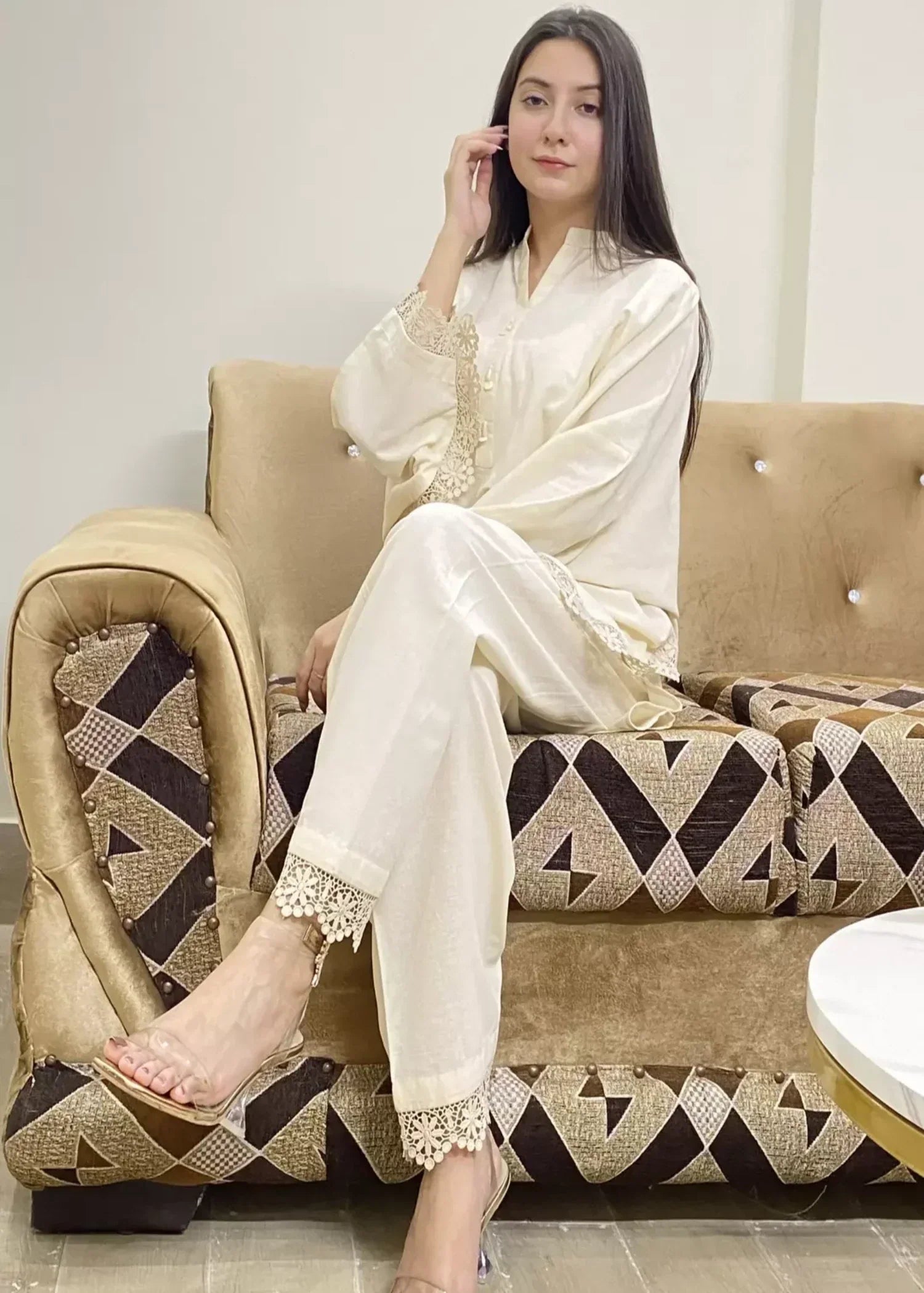 Urban Cut Premium Cotton Co Ord Set Heavily embroidered laces Women 2pcs