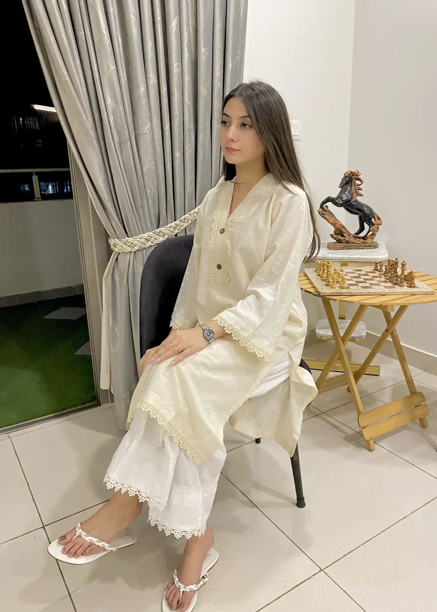 Urban Cut Trendy Cotton Embellished Kurta Stitched Women 1pcs