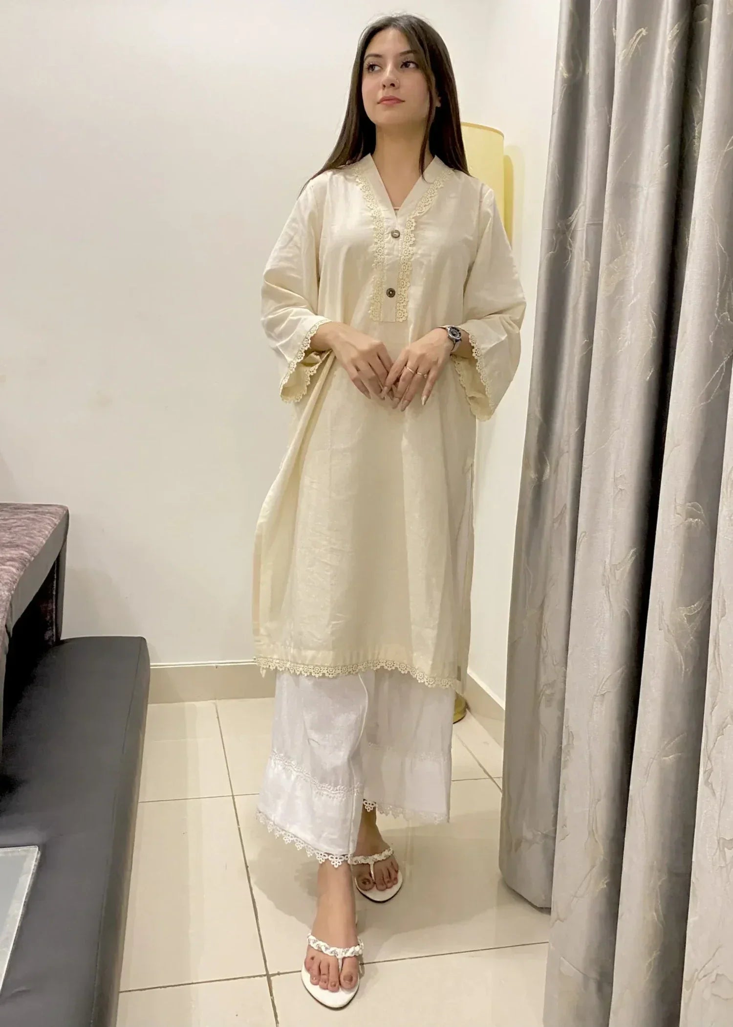 Urban Cut Trendy Cotton Embellished Kurta Stitched Women 1pcs