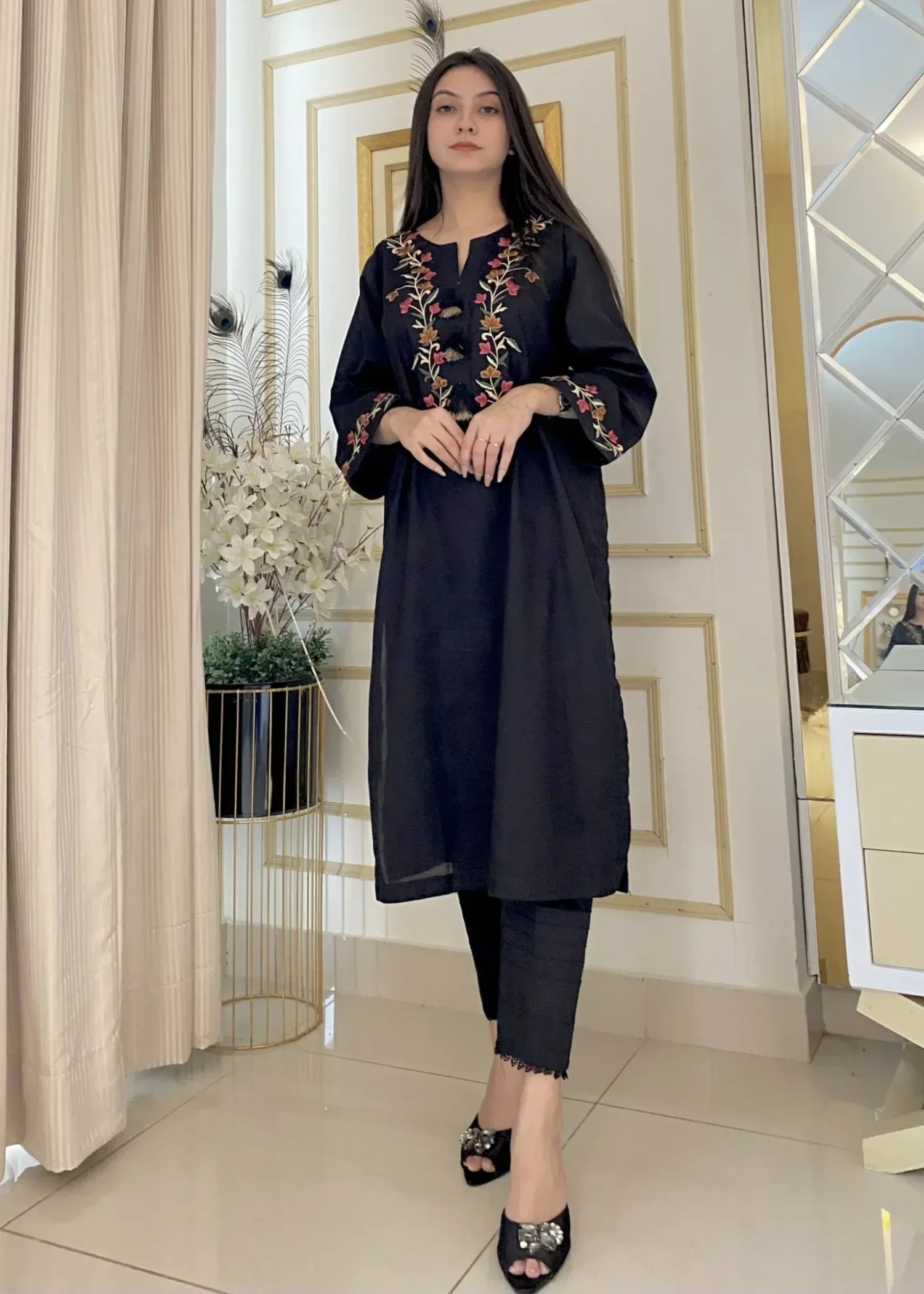 Urban Cut Black Embroidered Shirt Multi Colored & Trendy Women 1pcs