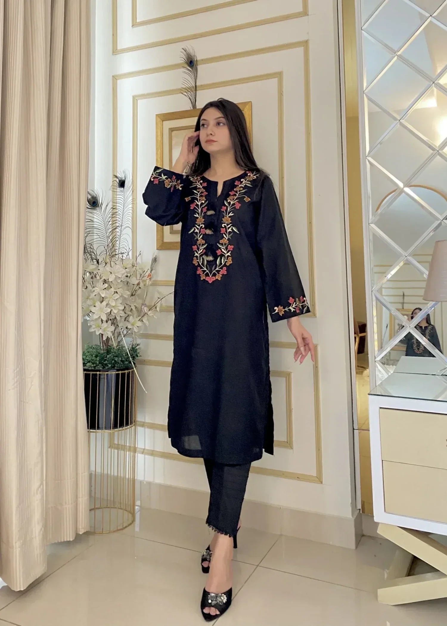 Urban Cut Black Embroidered Shirt Multi Colored & Trendy Women 1pcs