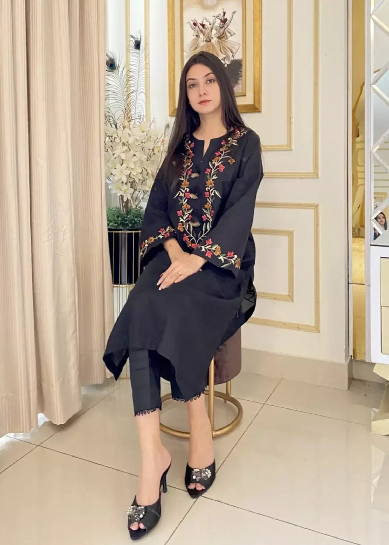 Urban Cut Black Embroidered Shirt Multi Colored & Trendy Women 1pcs