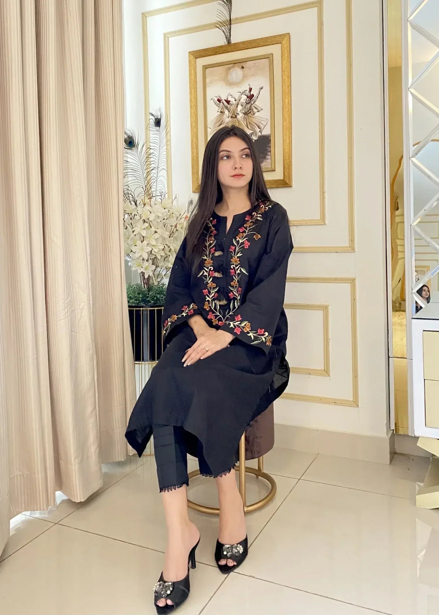 Urban Cut Black Embroidered Shirt Multi Colored & Trendy Women 1pcs