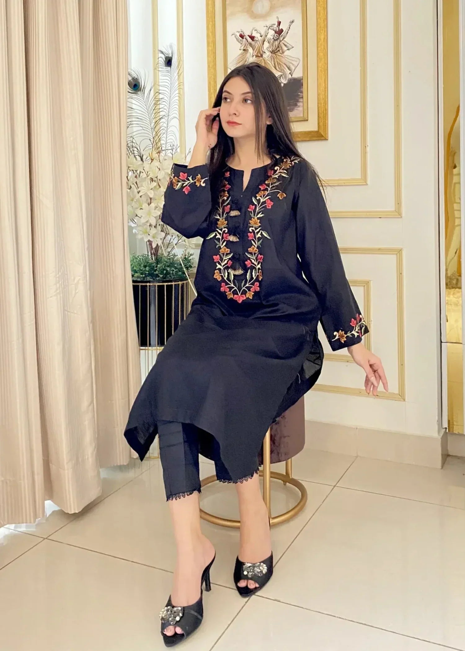 Urban Cut Black Embroidered Shirt Multi Colored & Trendy Women 1pcs