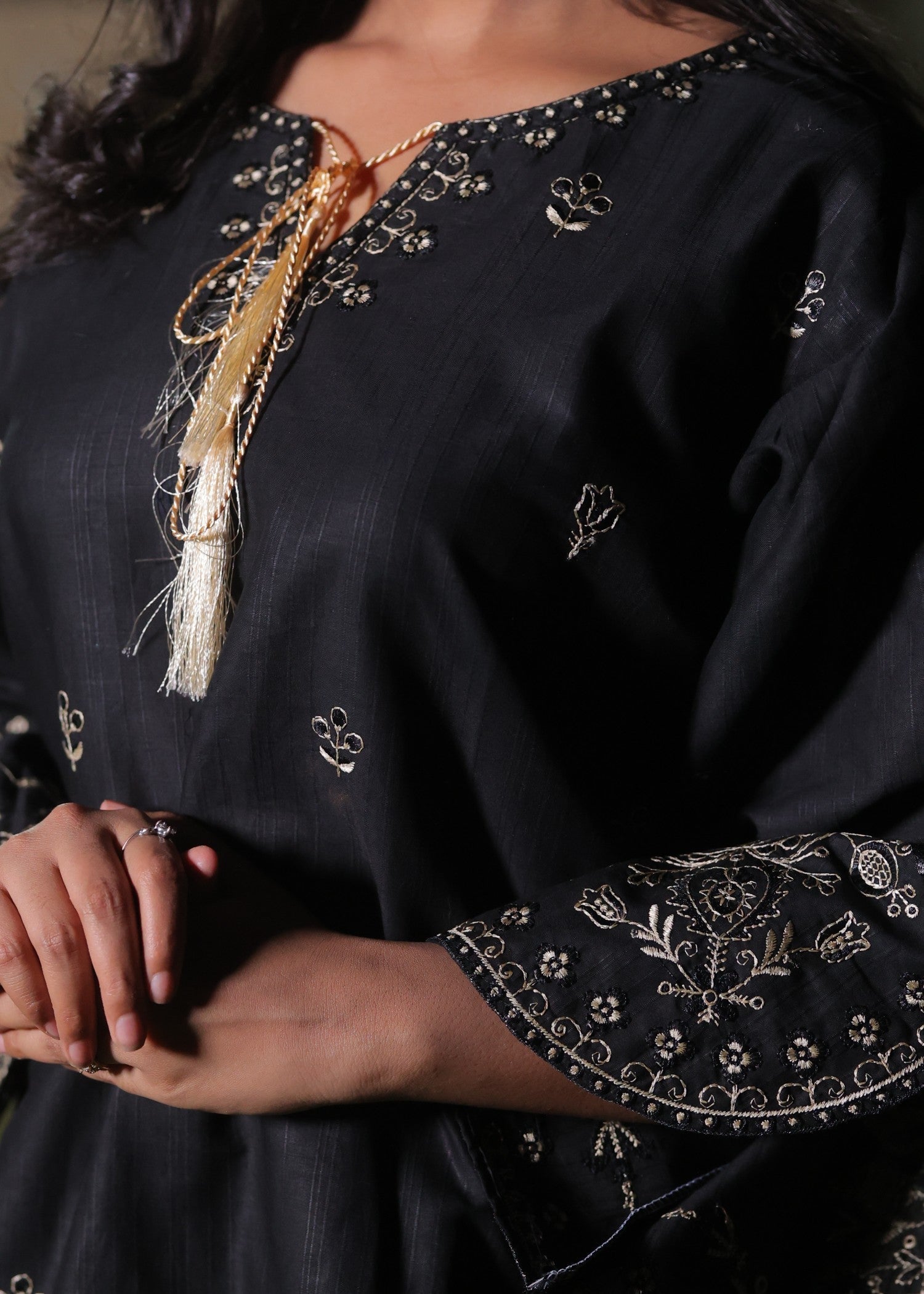 Haraj Collections Midnight Bloom Embroidered Cotton Women 2pcs