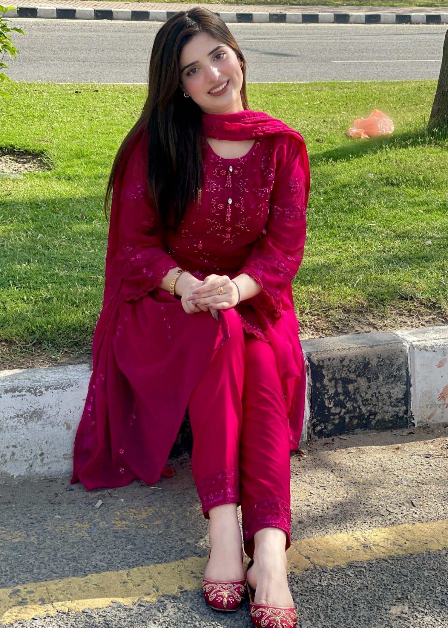 Four Season Boutique NIMRA Chiffon HotPink Women 3pcs