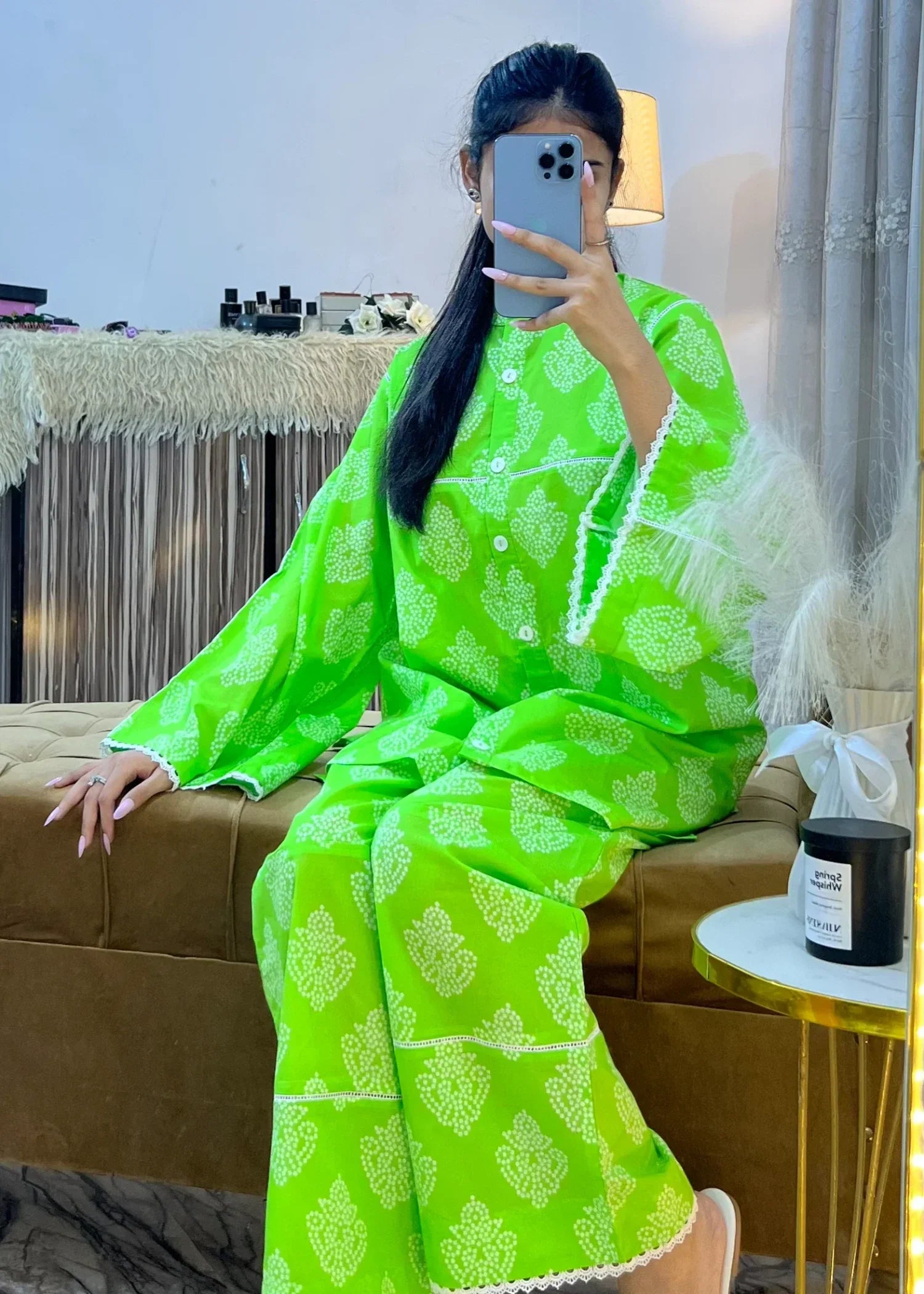 Urban Cut Lawn Printed Co Ord Set Light Green Women 2pcs