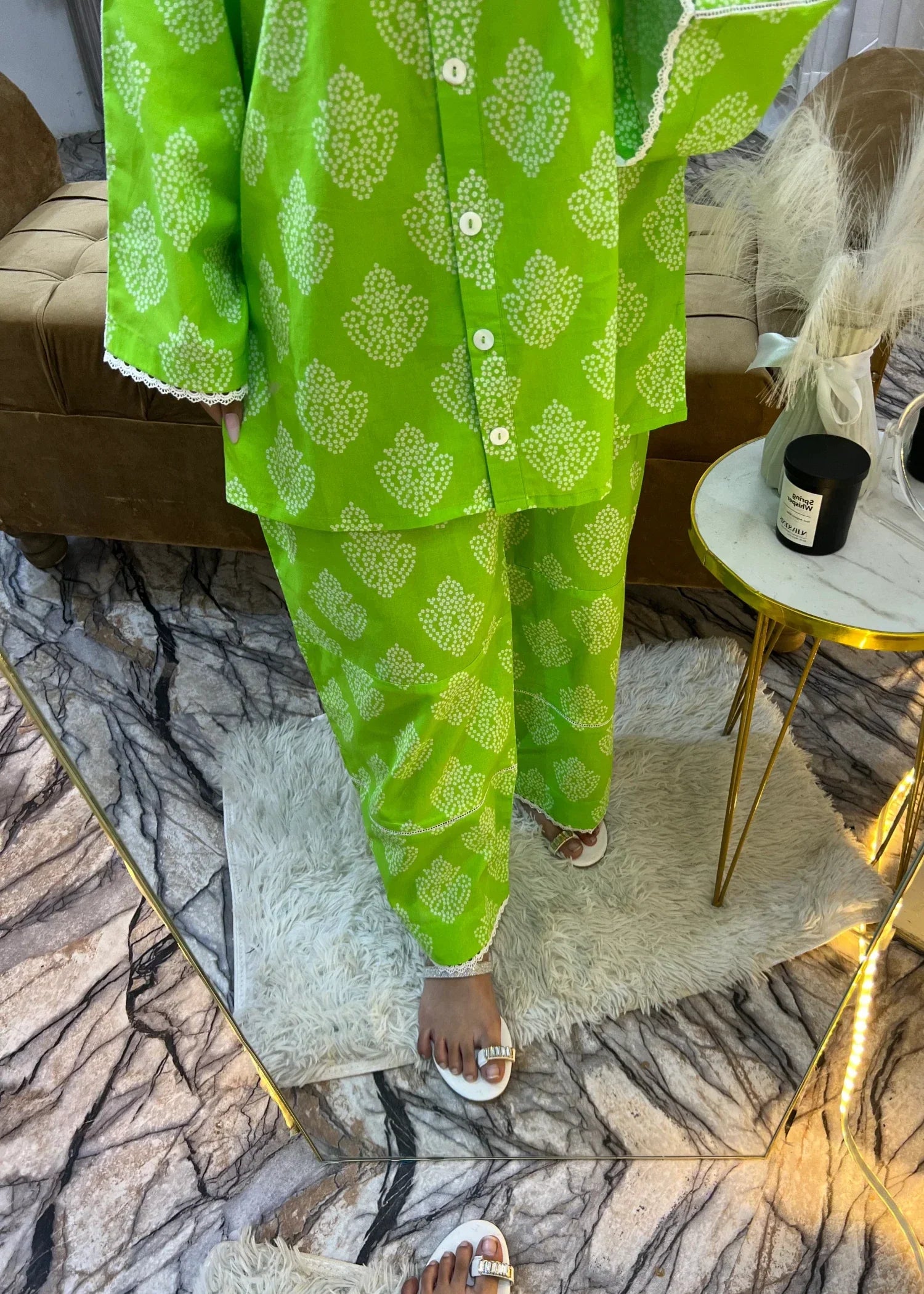 Urban Cut Lawn Printed Co Ord Set Light Green Women 2pcs