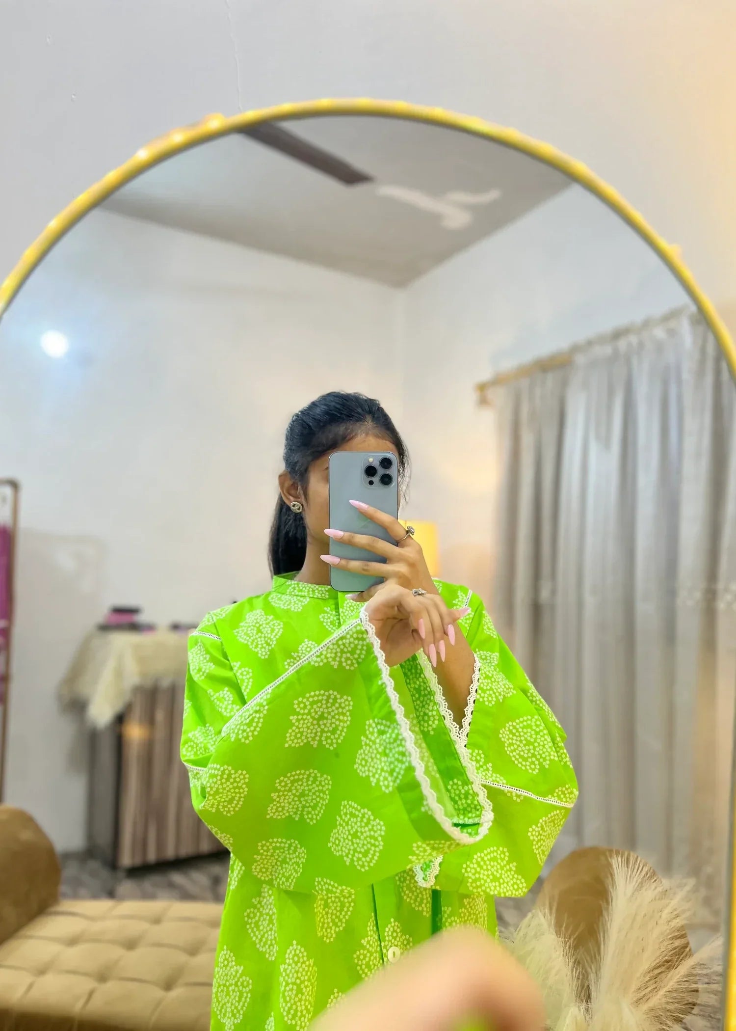 Urban Cut Lawn Printed Co Ord Set Light Green Women 2pcs