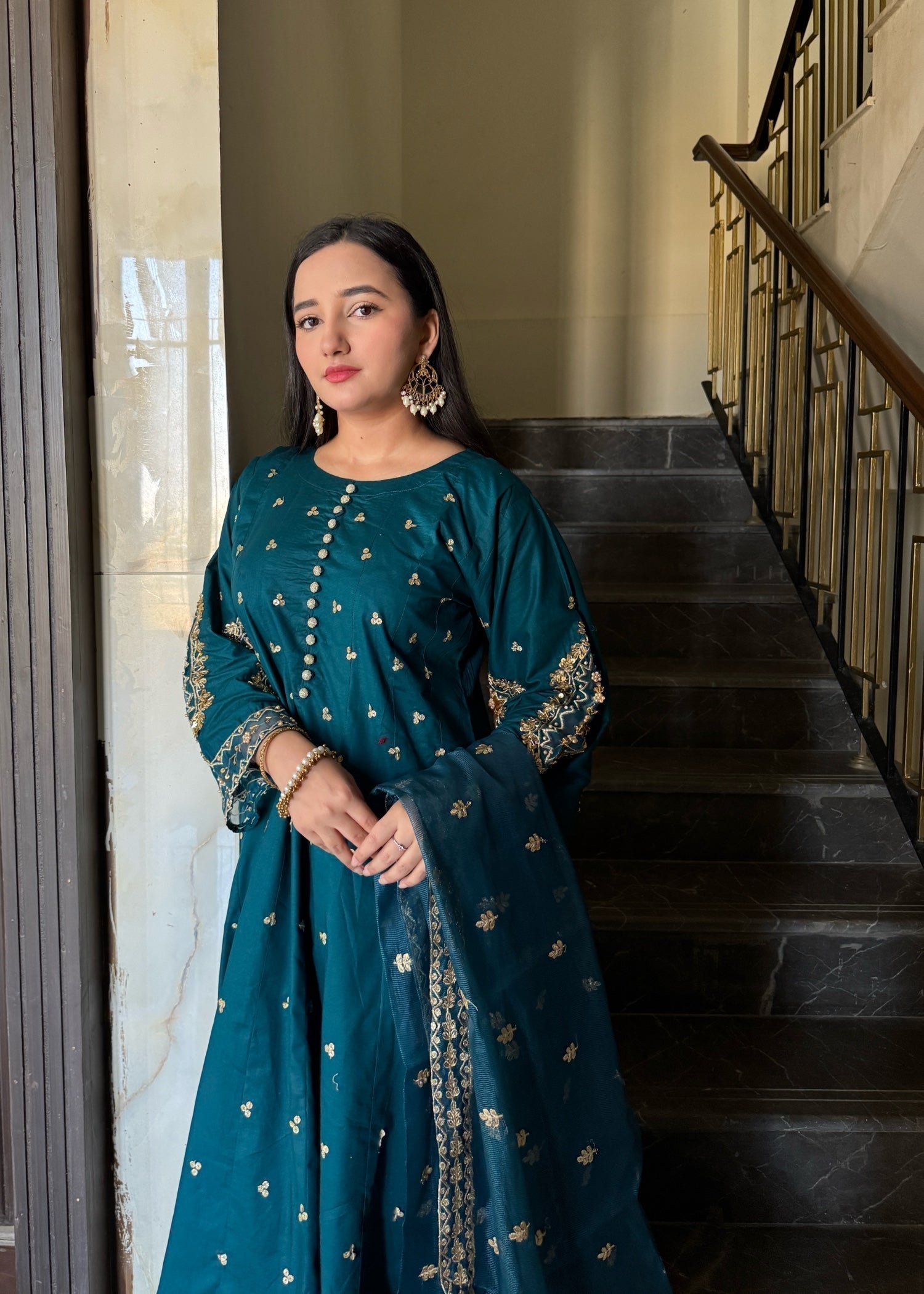 Suits By Sadia Teal raw silk Women 3pcs