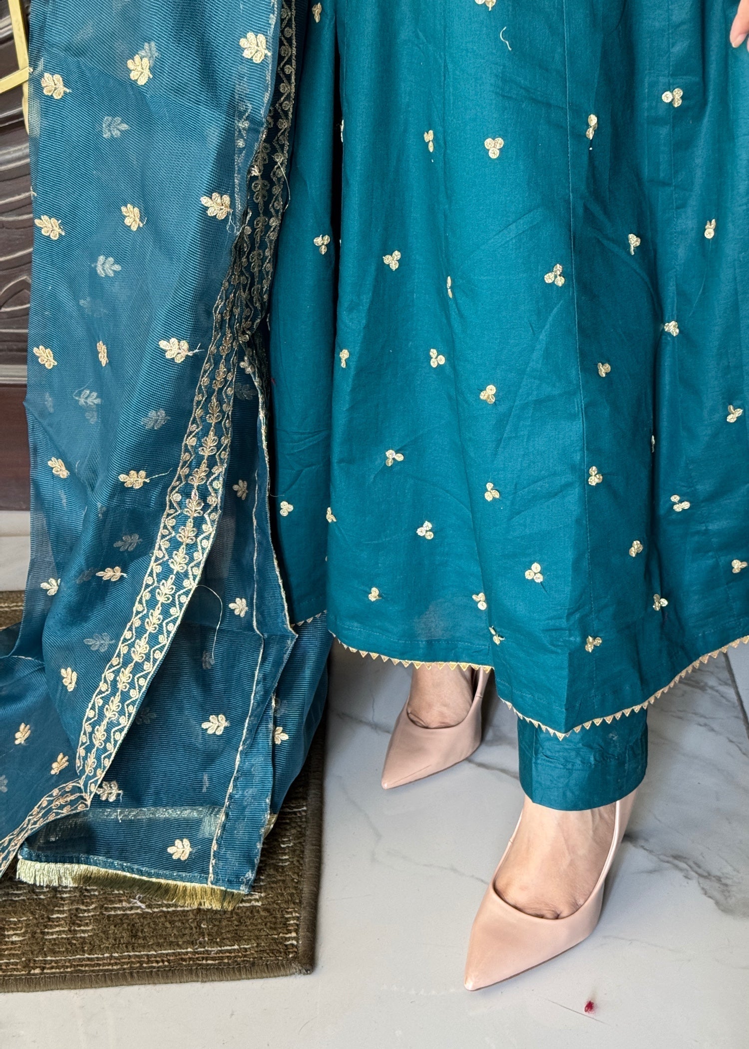 Suits By Sadia Teal raw silk Women 3pcs
