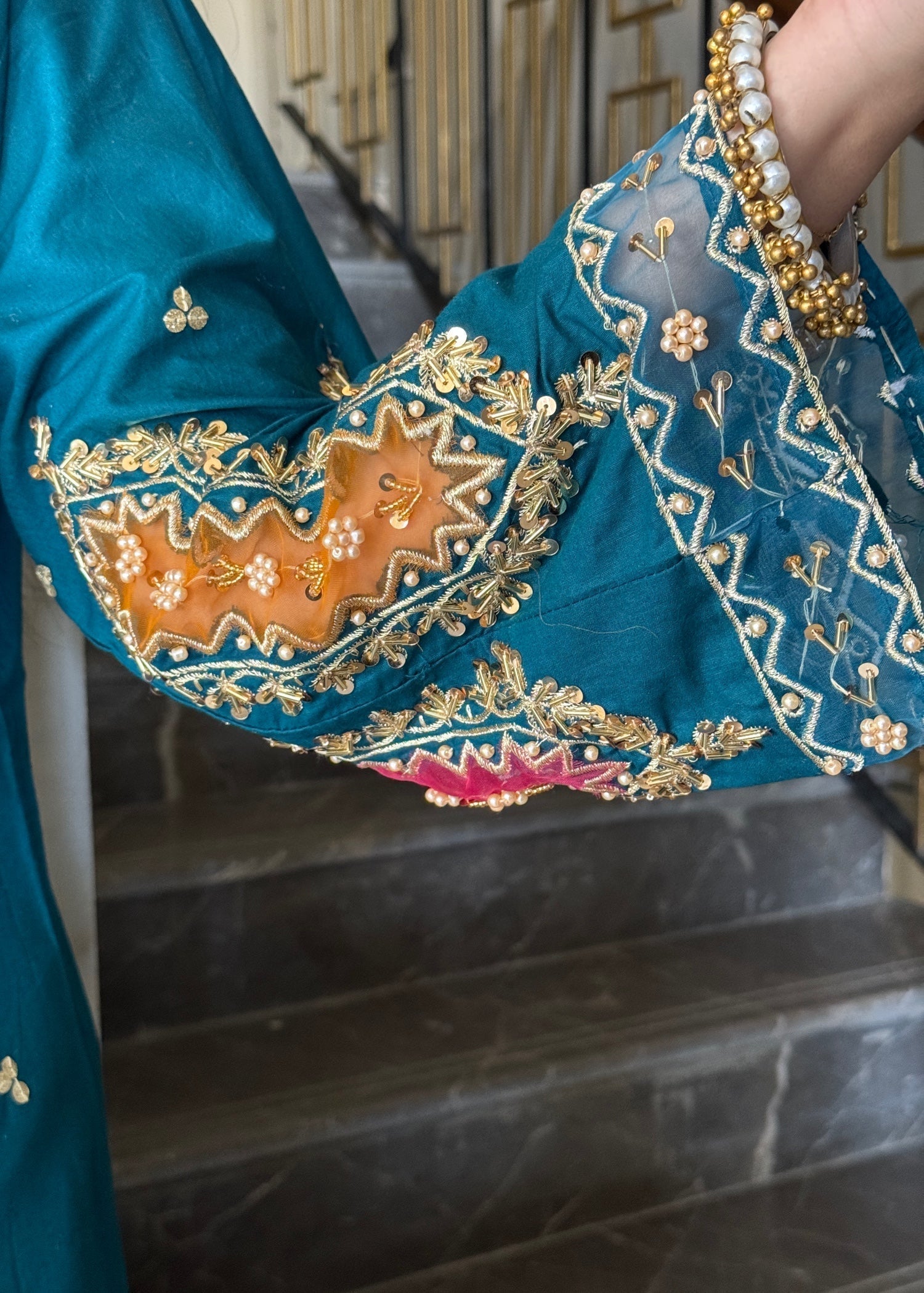 Suits By Sadia Teal raw silk Women 3pcs