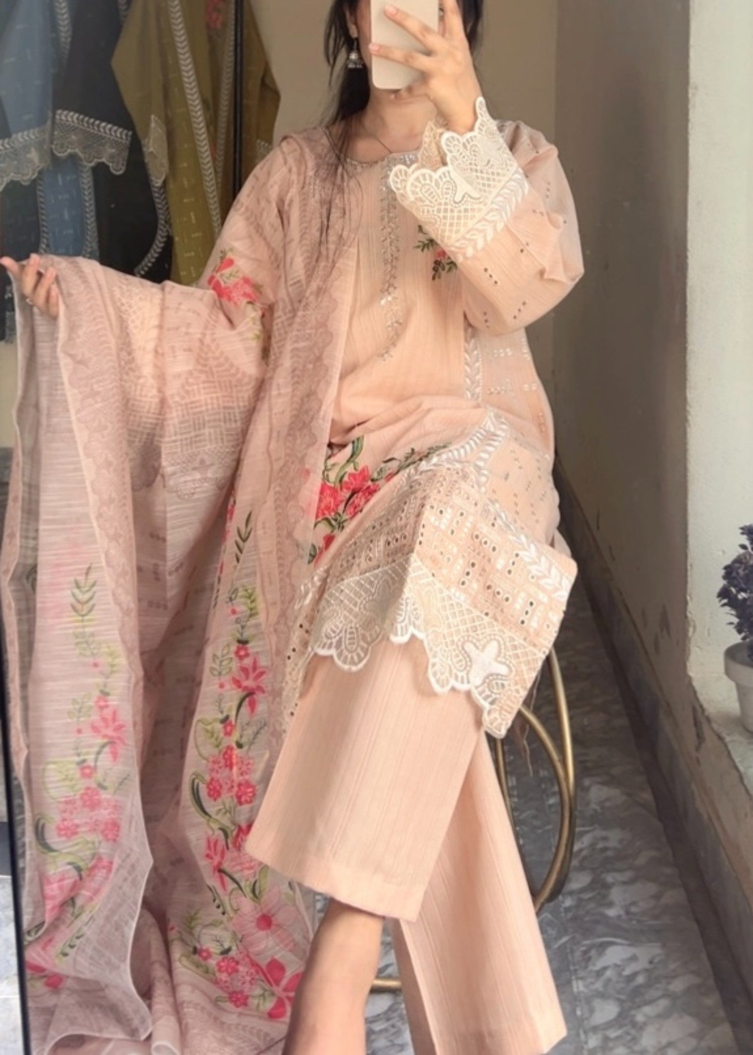 Mirhal Fashion Peach pink Roas Women 3pcs