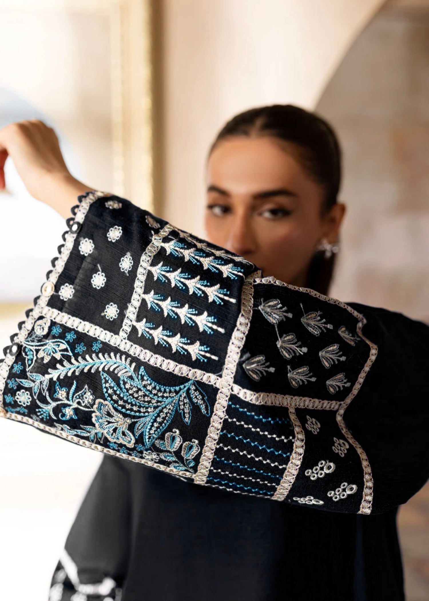 The Turkish Wear Black Embroidered Farshi Shalwar Suit Women 2pcs