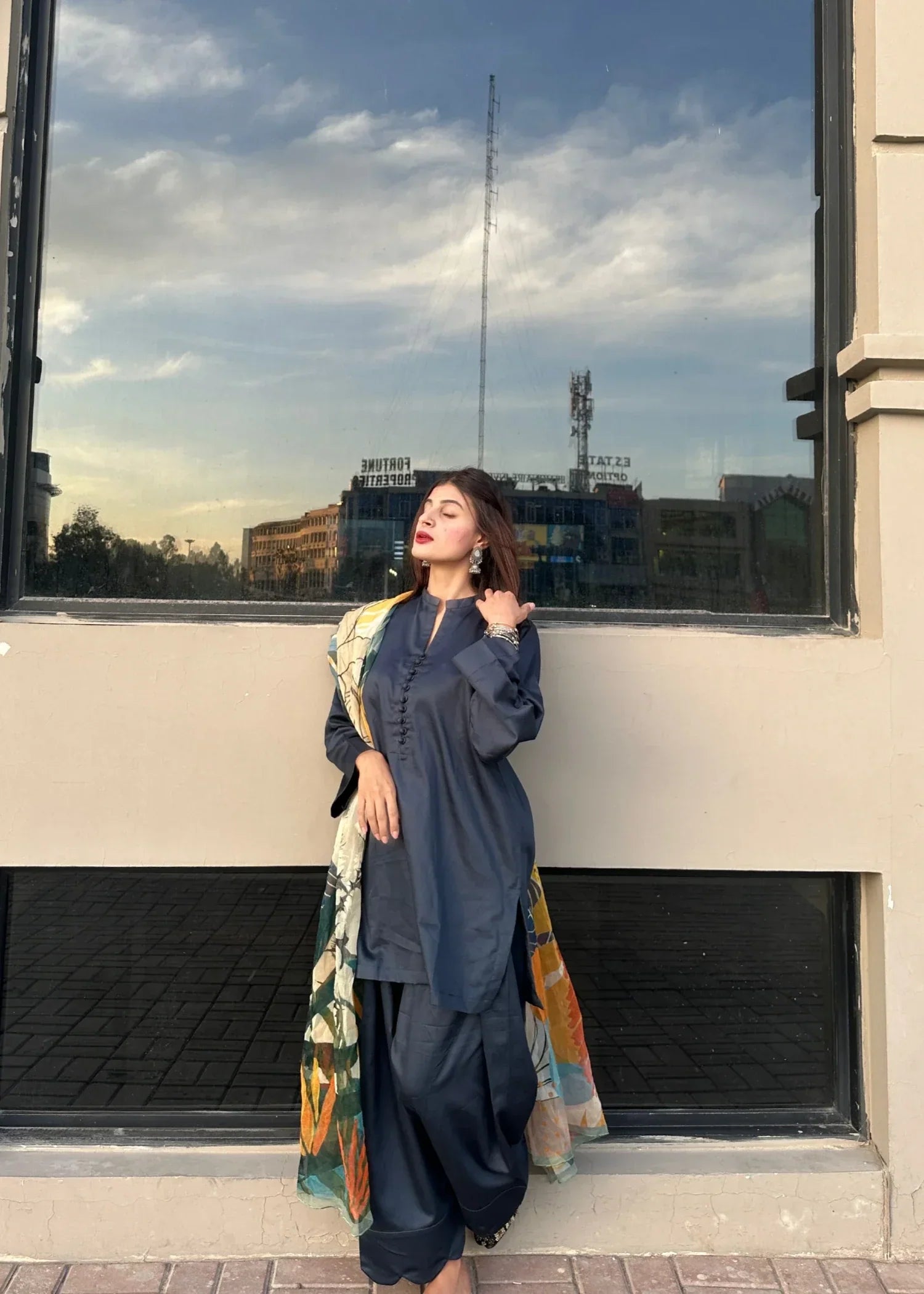 Urban Cut Cotton Satin Co Ord Set with Farshi Shalwar Women 2pcs