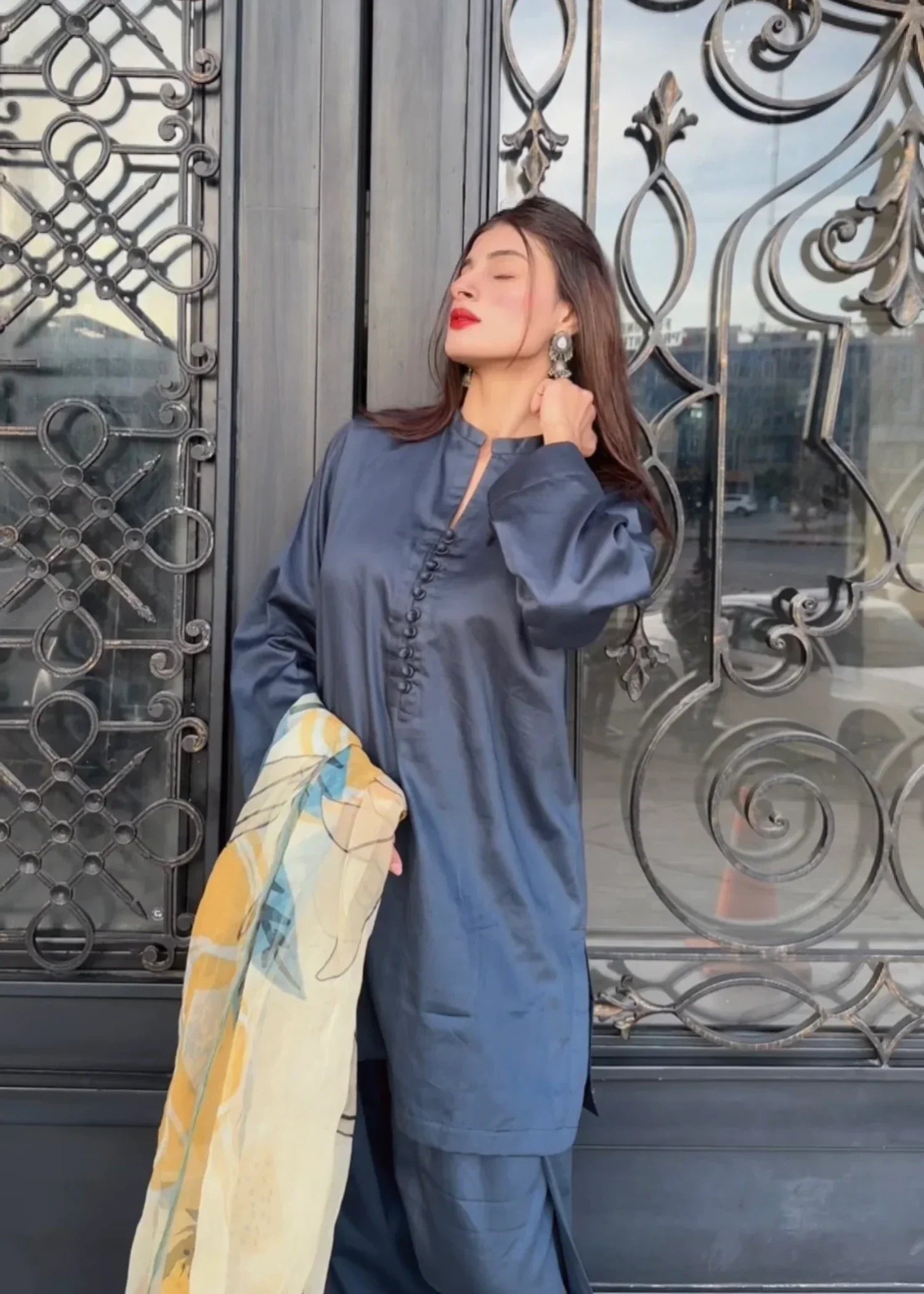 Urban Cut Cotton Satin Co Ord Set with Farshi Shalwar Women 2pcs