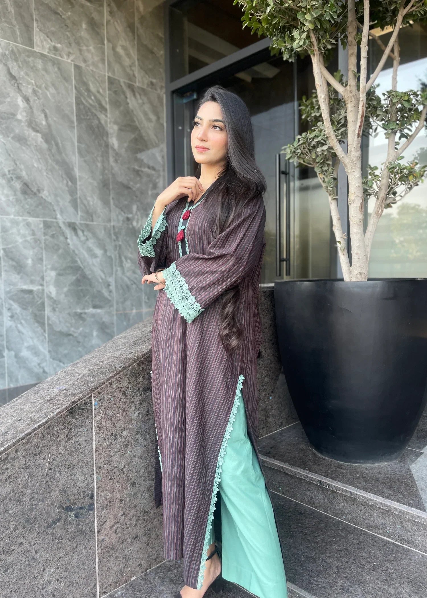 Urban Cut Cotton Yarn Dyed Suit Women 2pcs