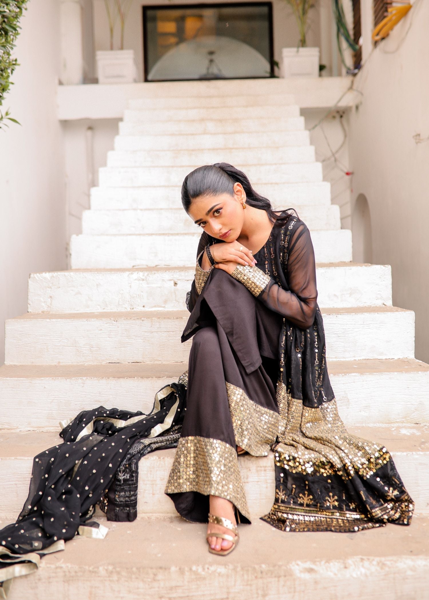 Rang-e-Haya Anchal / Black Women 4pcs