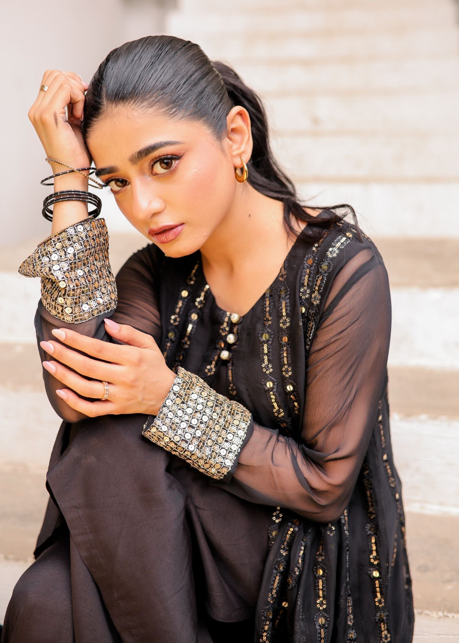 Rang-e-Haya Anchal / Black Women 4pcs