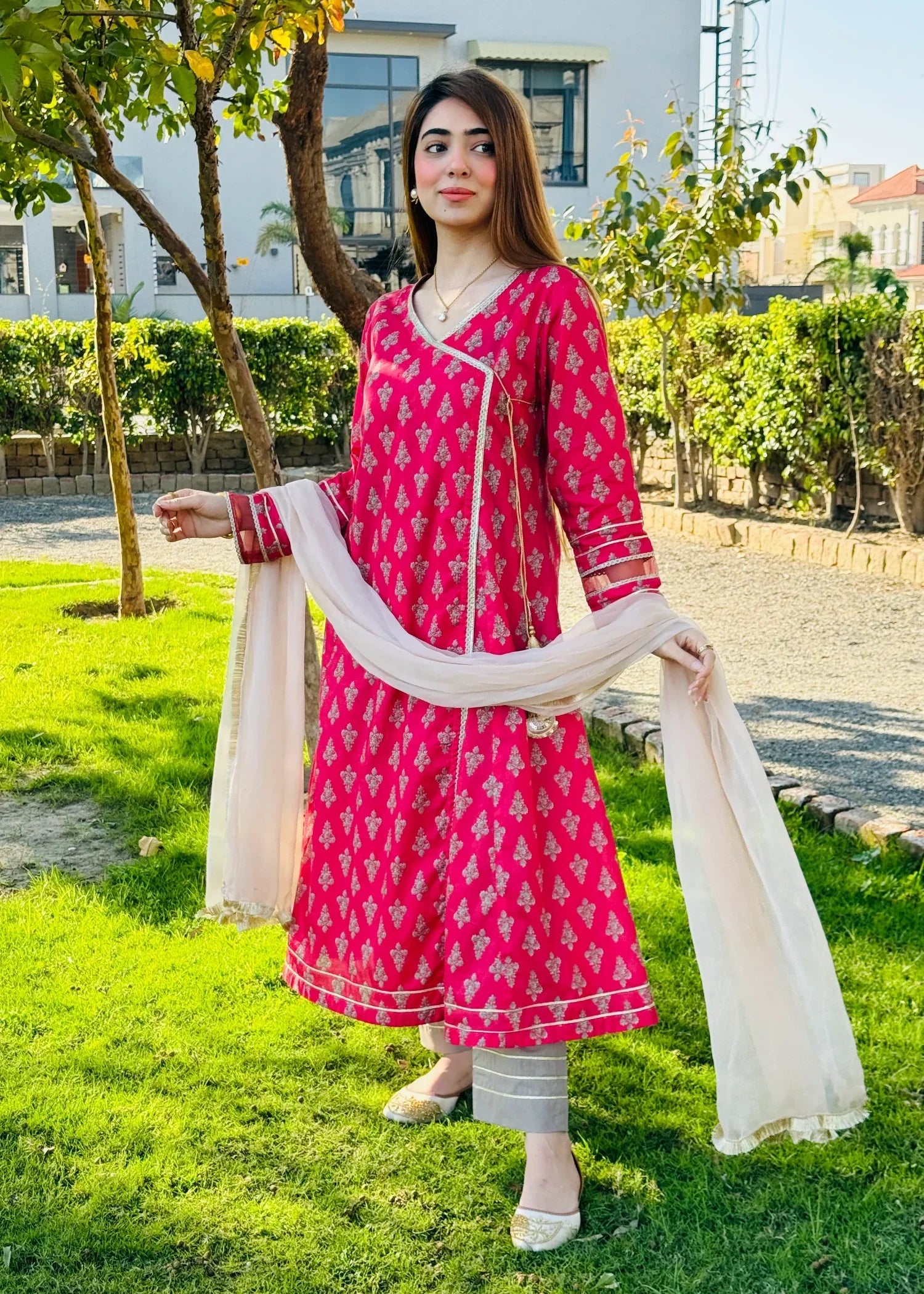 Urban Cut Cotton Printed Angrakha Suit Women 2pcs