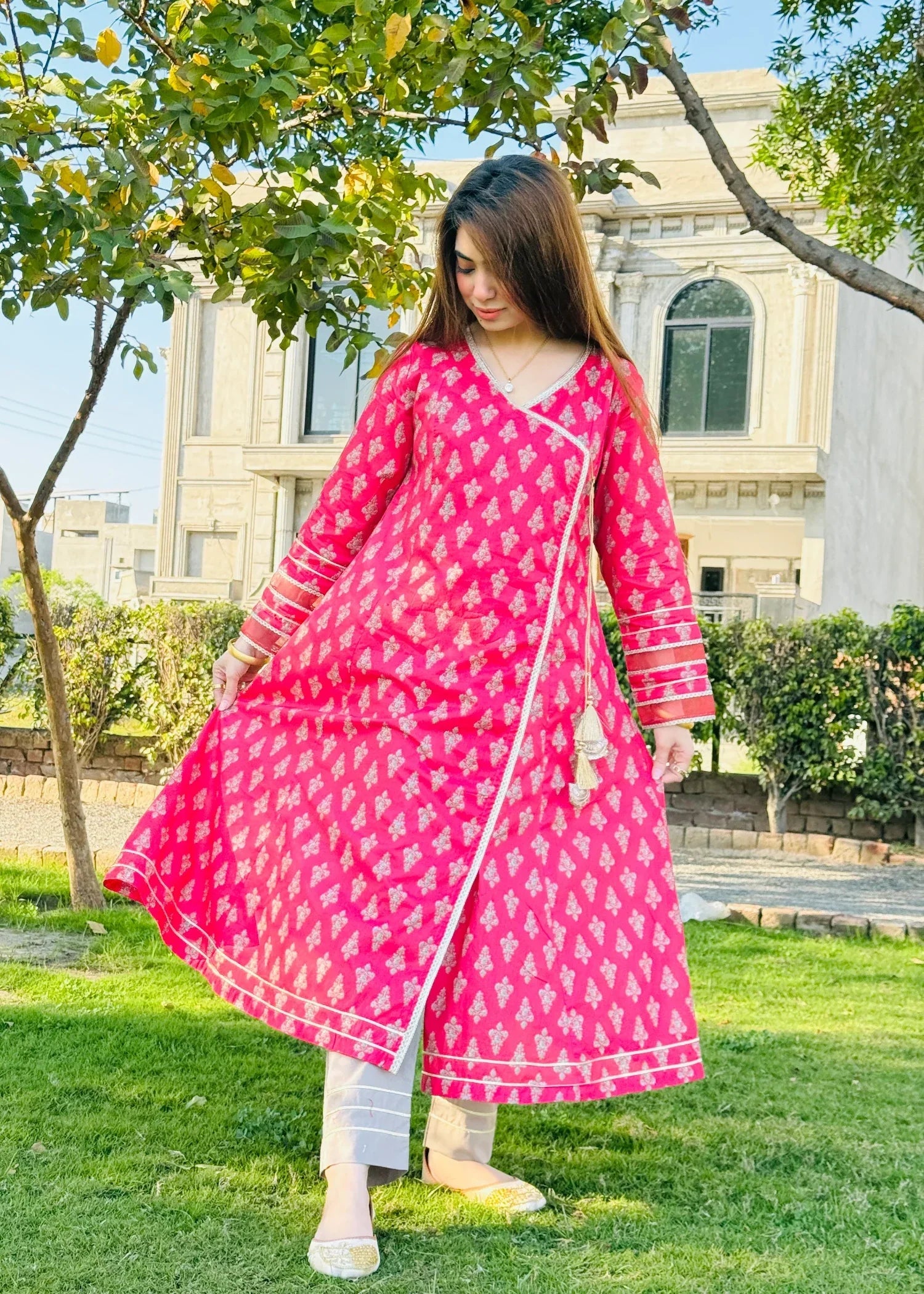 Urban Cut Cotton Printed Angrakha Suit Women 2pcs