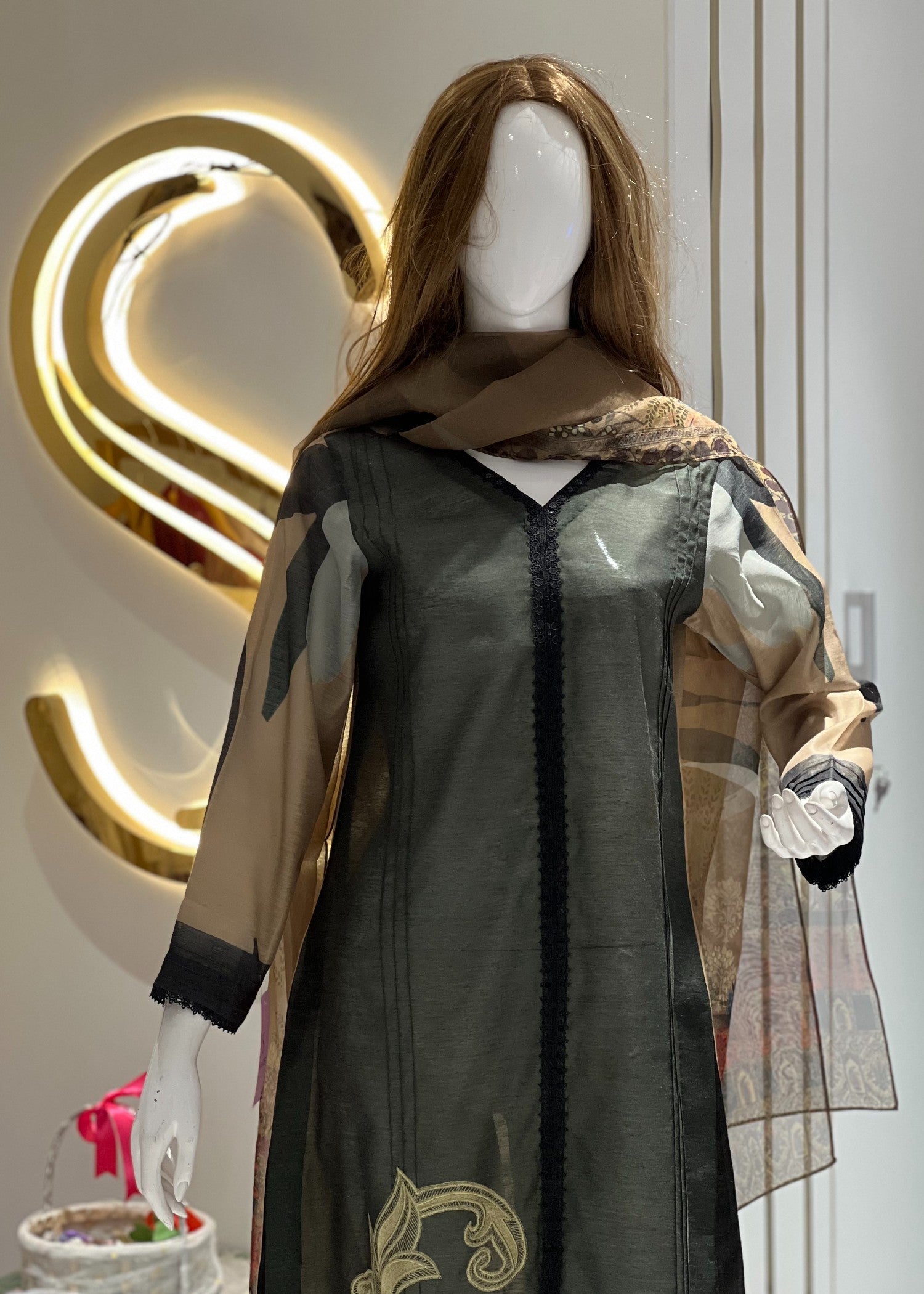 Symas Olive Green Cotton Silk Women 2pcs