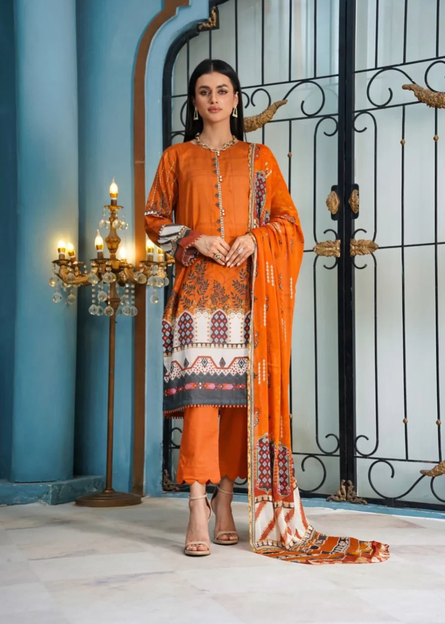 Mehryam Collection Elegant Orange Lawn Suit Women 3pcs