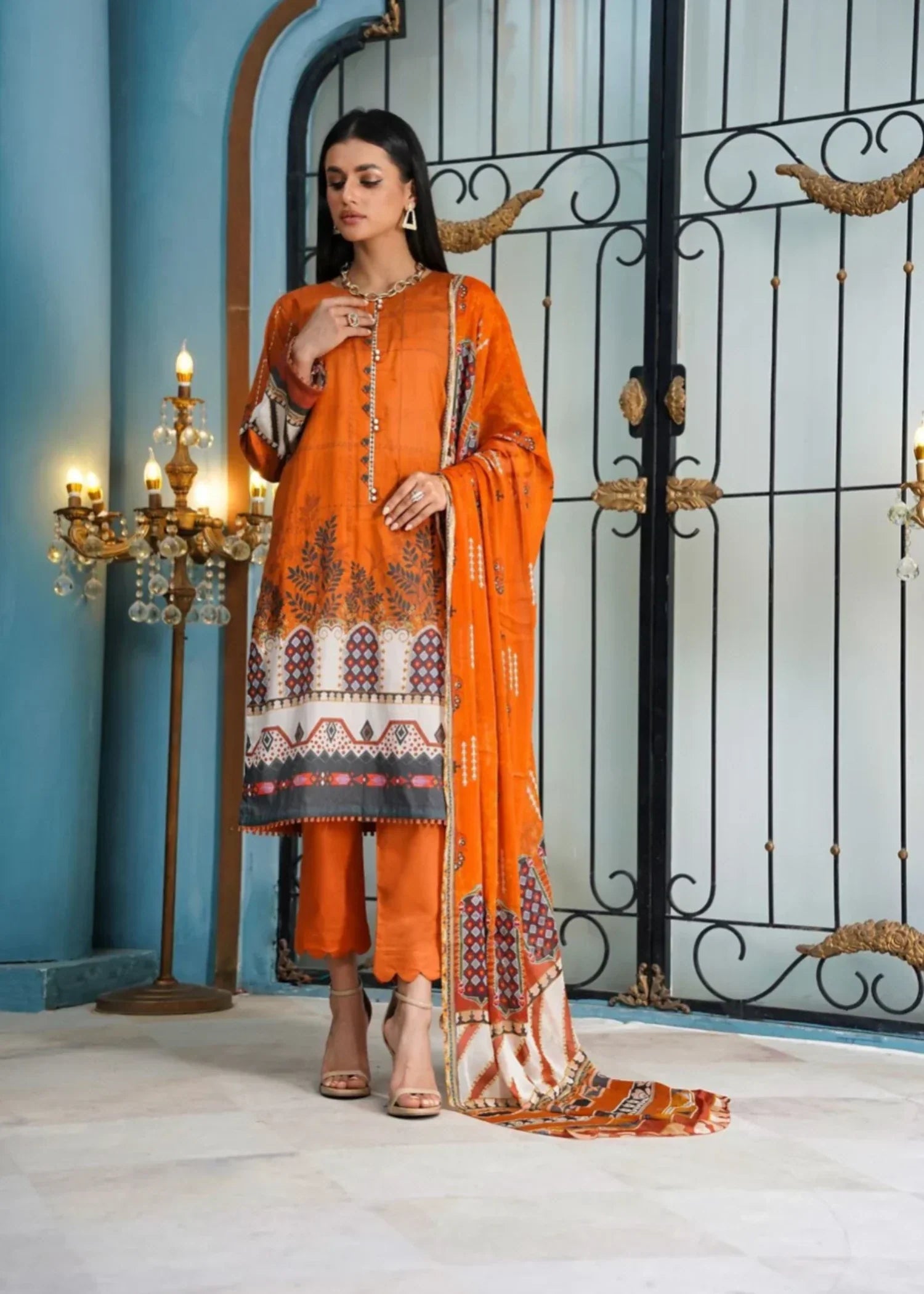 Mehryam Collection Elegant Orange Lawn Suit Women 3pcs