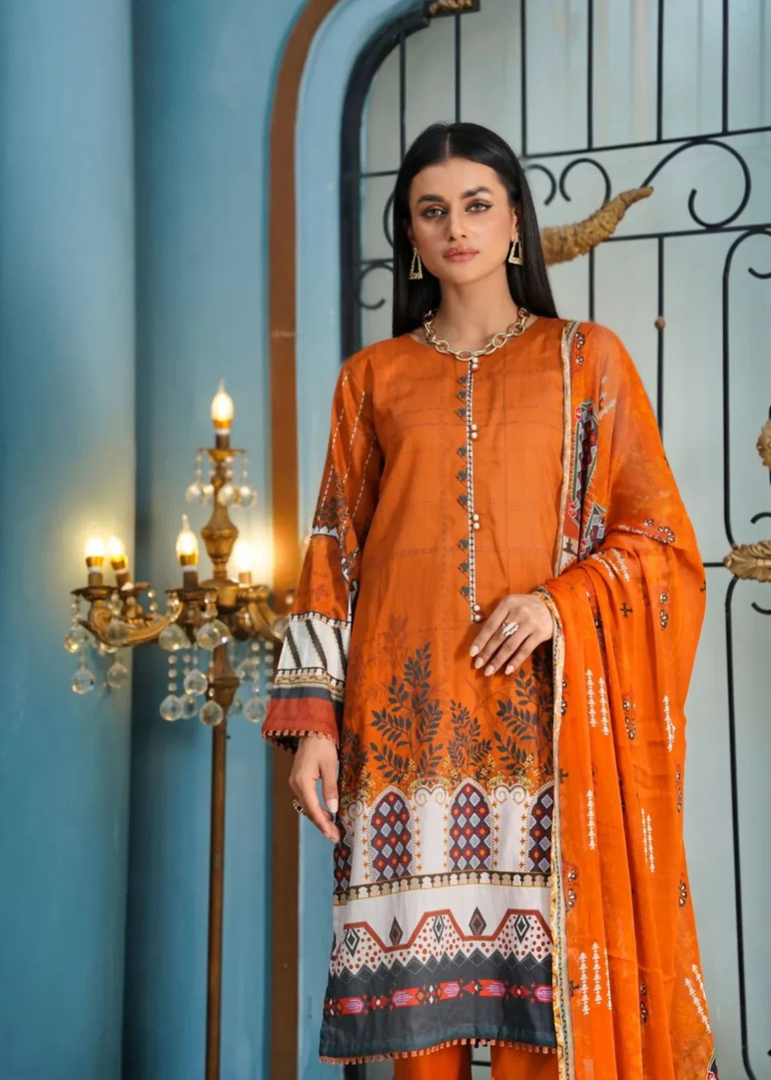 Mehryam Collection Elegant Orange Lawn Suit Women 3pcs