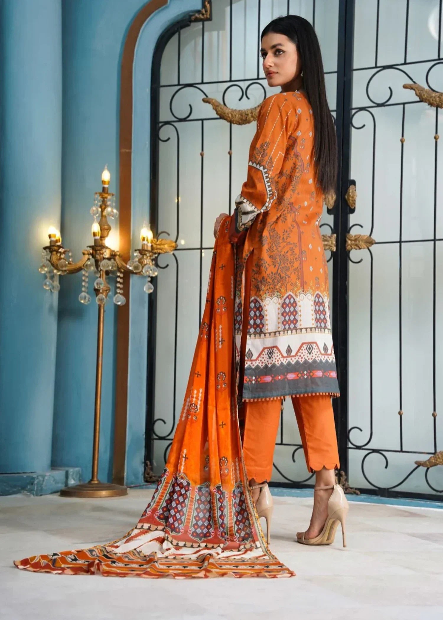 Mehryam Collection Elegant Orange Lawn Suit Women 3pcs