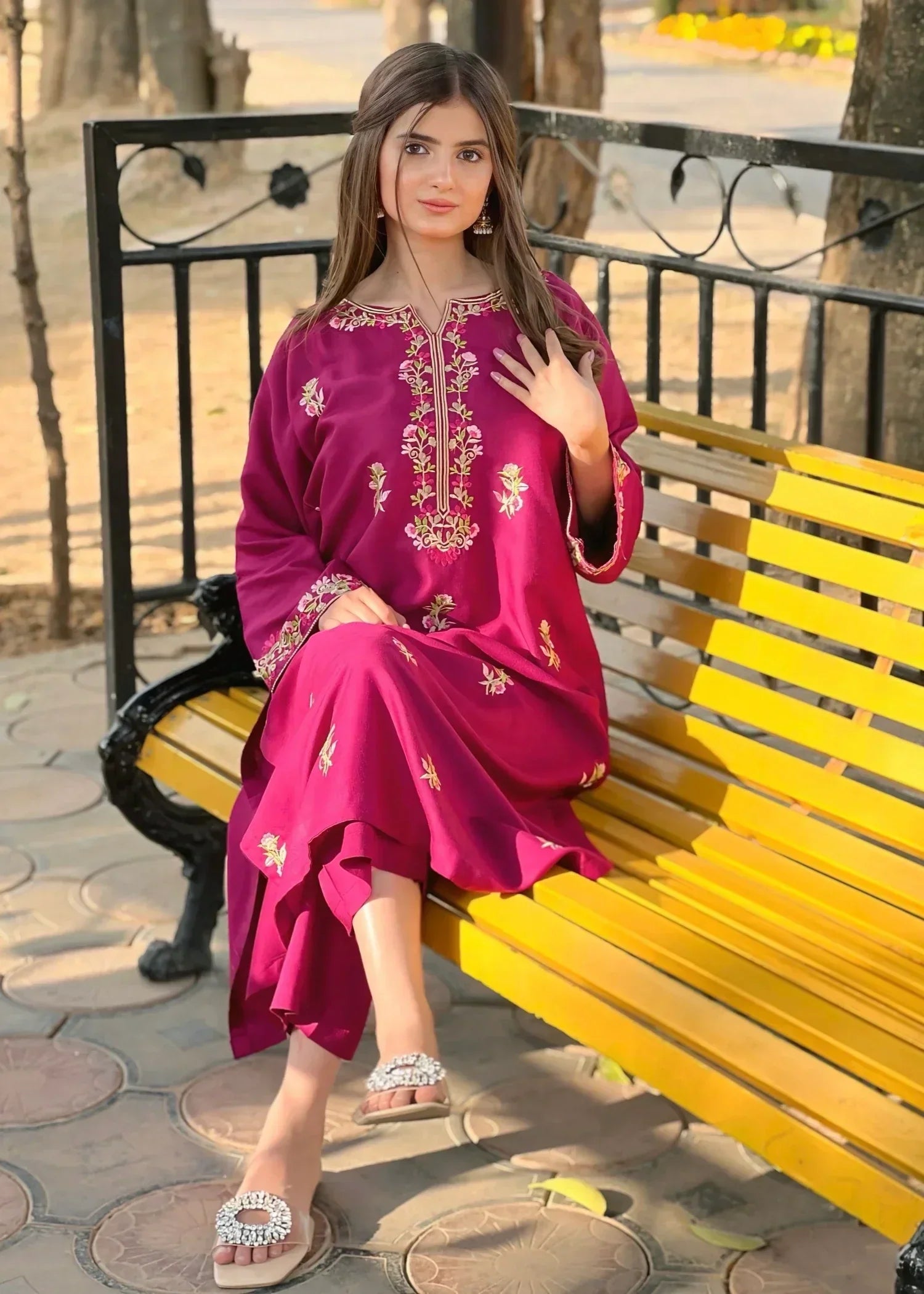 Sajfi Closet Magenta Embroidered Stitched Suit for Women Women 2pcs
