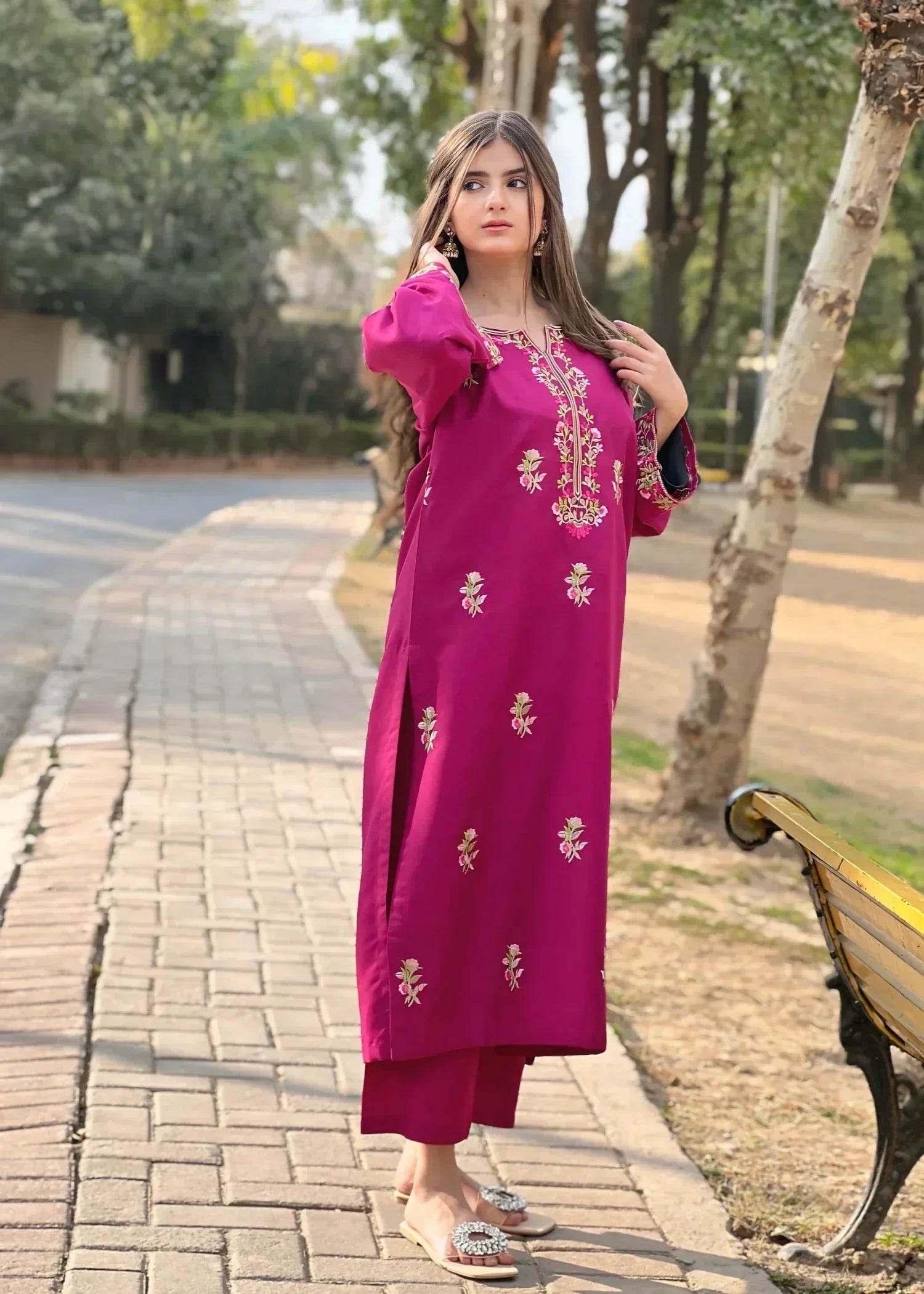 Sajfi Closet Magenta Embroidered Stitched Suit for Women Women 2pcs