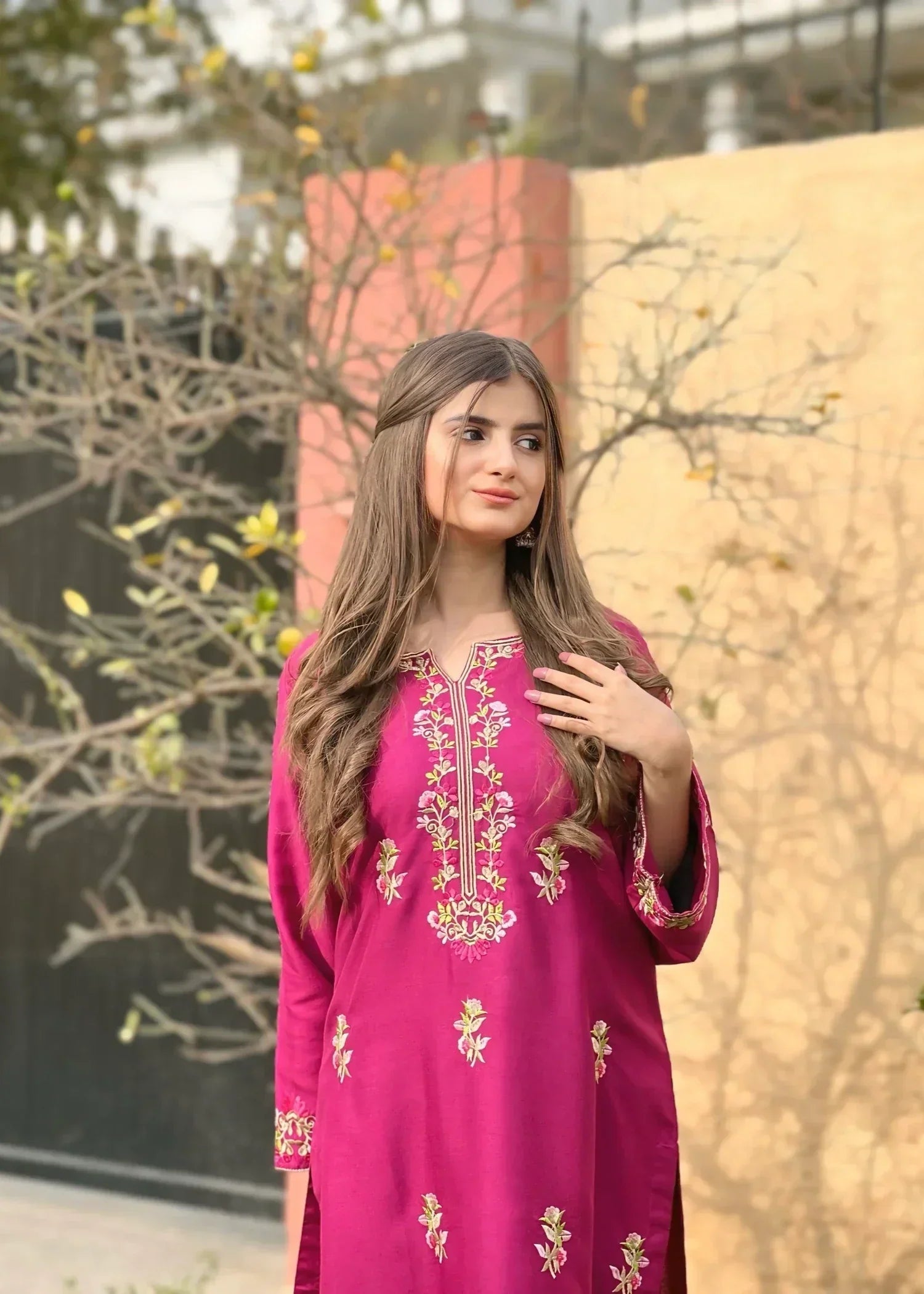 Sajfi Closet Magenta Embroidered Stitched Suit for Women Women 2pcs