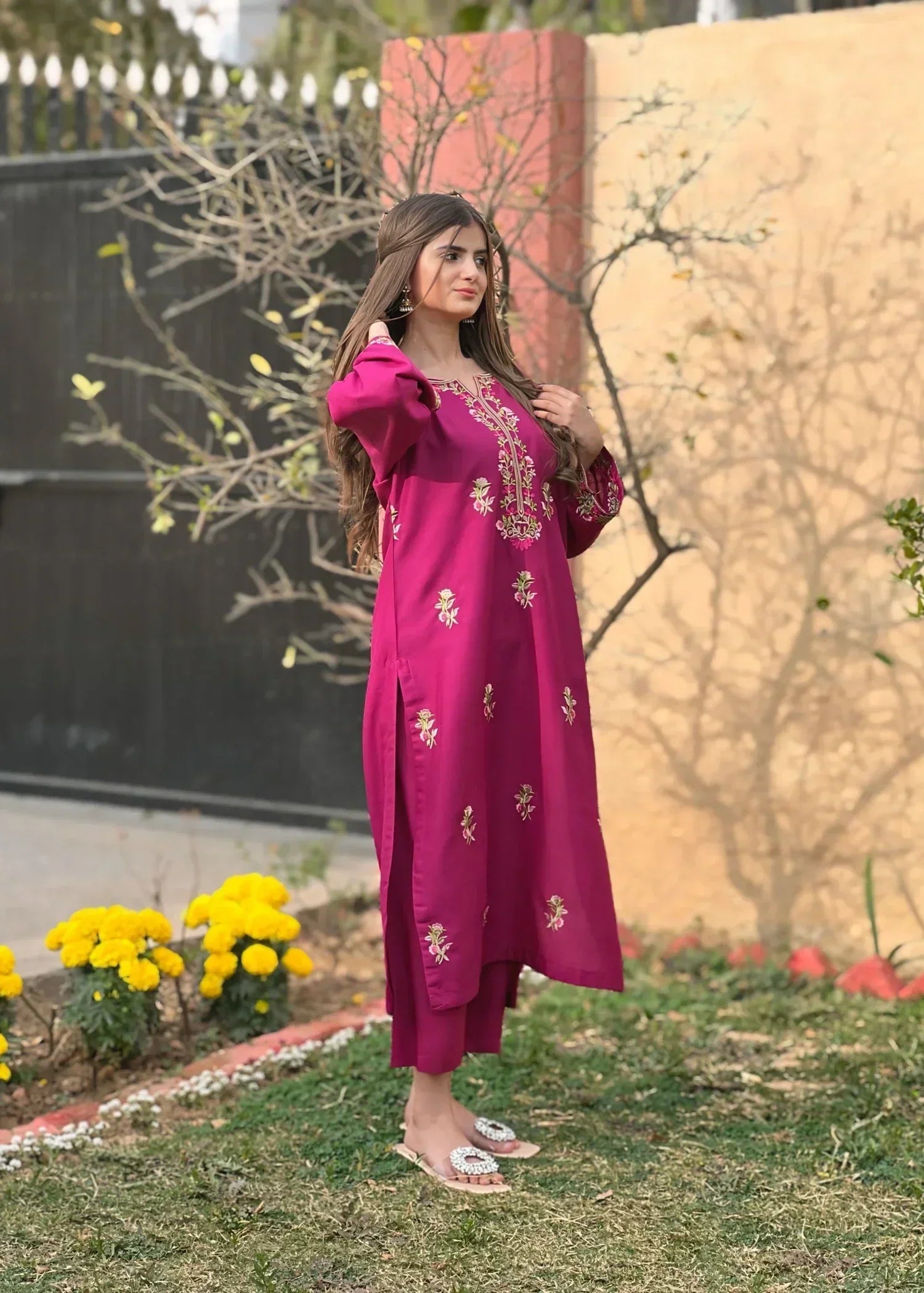 Sajfi Closet Magenta Embroidered Stitched Suit for Women Women 2pcs