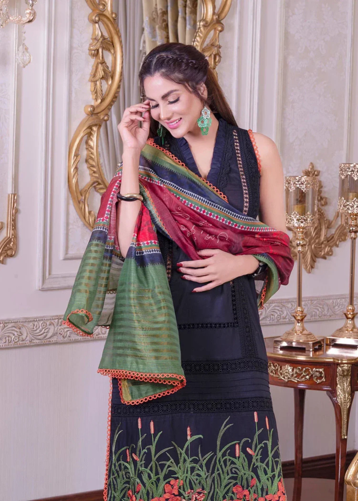 Mehryam Collection Embroidered Khaadi Net Suit Women 3pcs