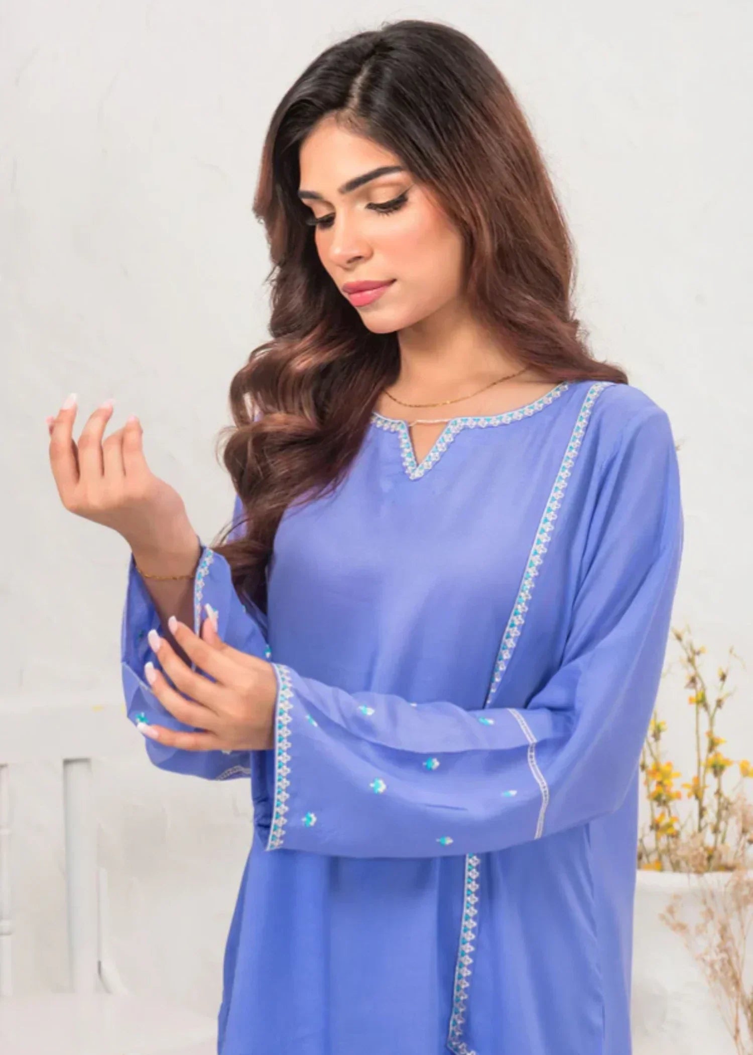 Ochre Cotton Embroidered Suit (SOLE 05) Women 2pcs