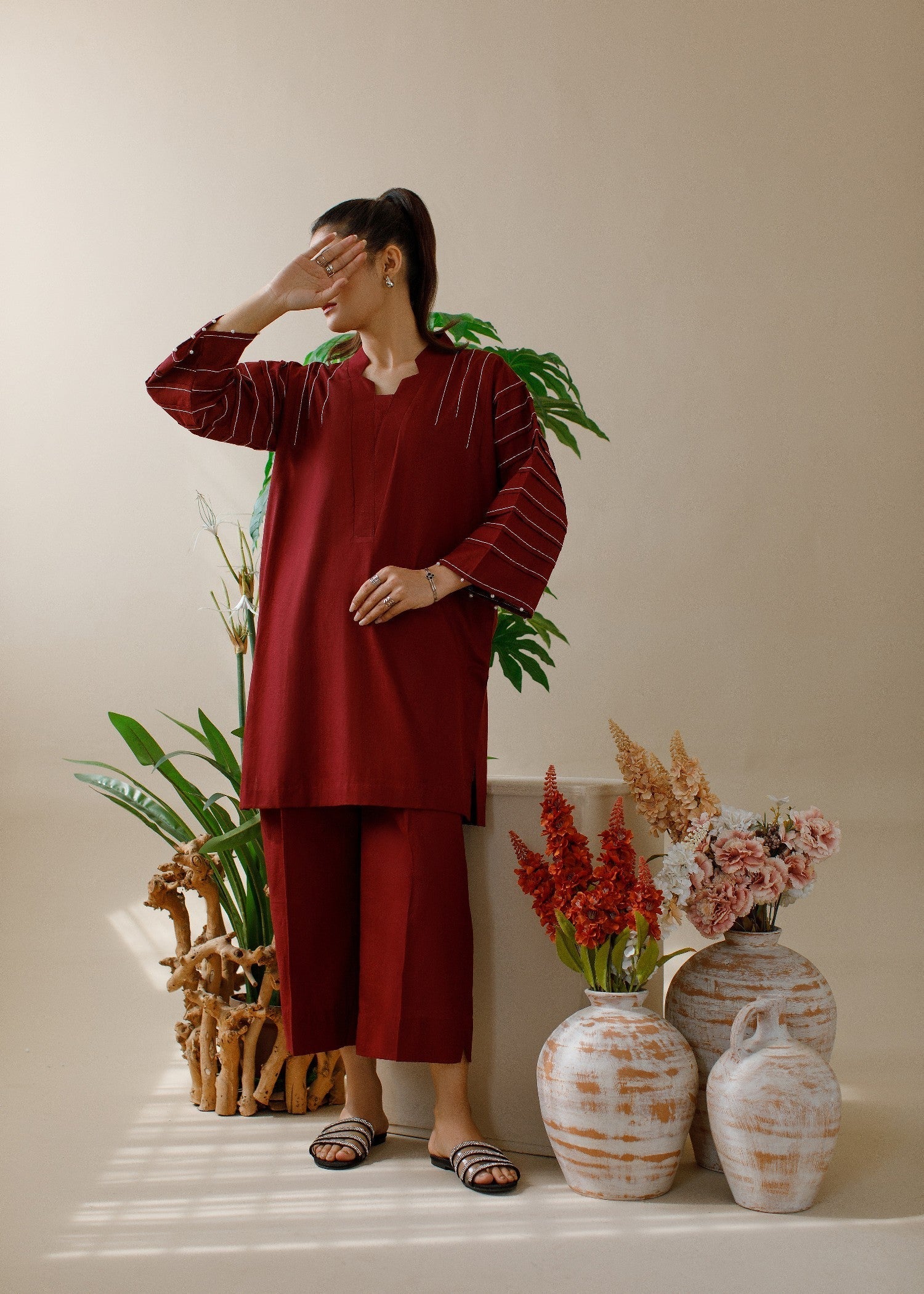 Ombrella Official Maroon Co ord set Women 2pcs